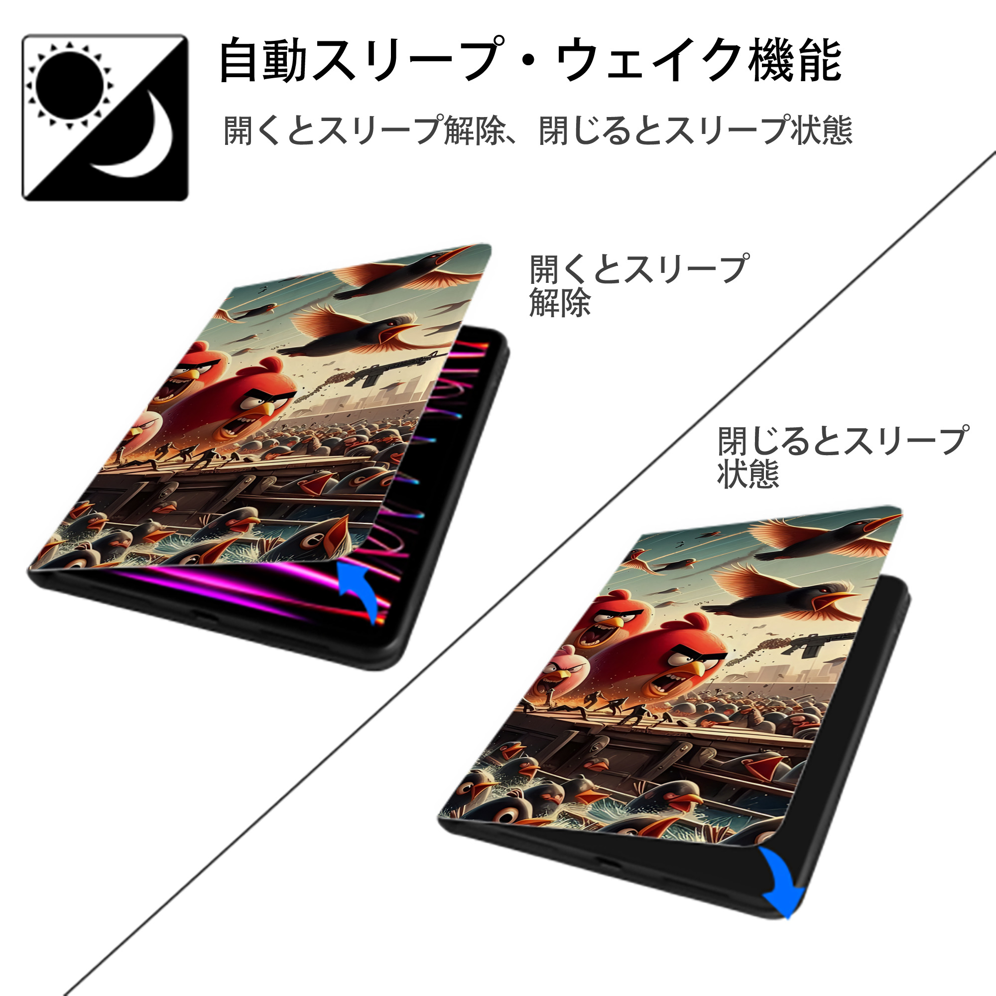 Angry Birds アングリーバード IPad ケース ブック型 PUレザー TPU 耐衝撃 軽量 薄型 ペン収納なし 全面保護 IPad 各モデル対応