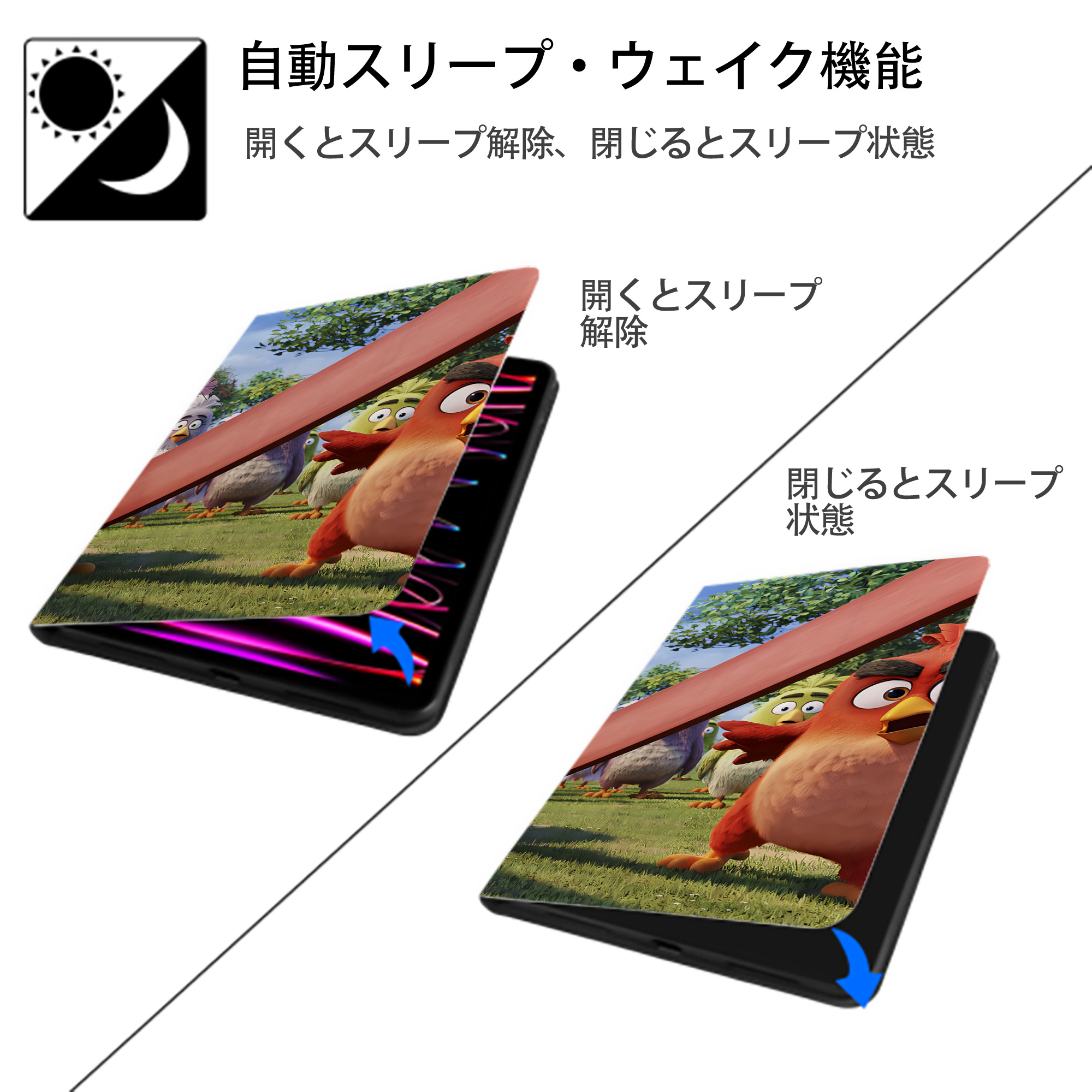 Angry Birds アングリーバード IPadケース ペンホルダー付き ブックスタイルデザイン