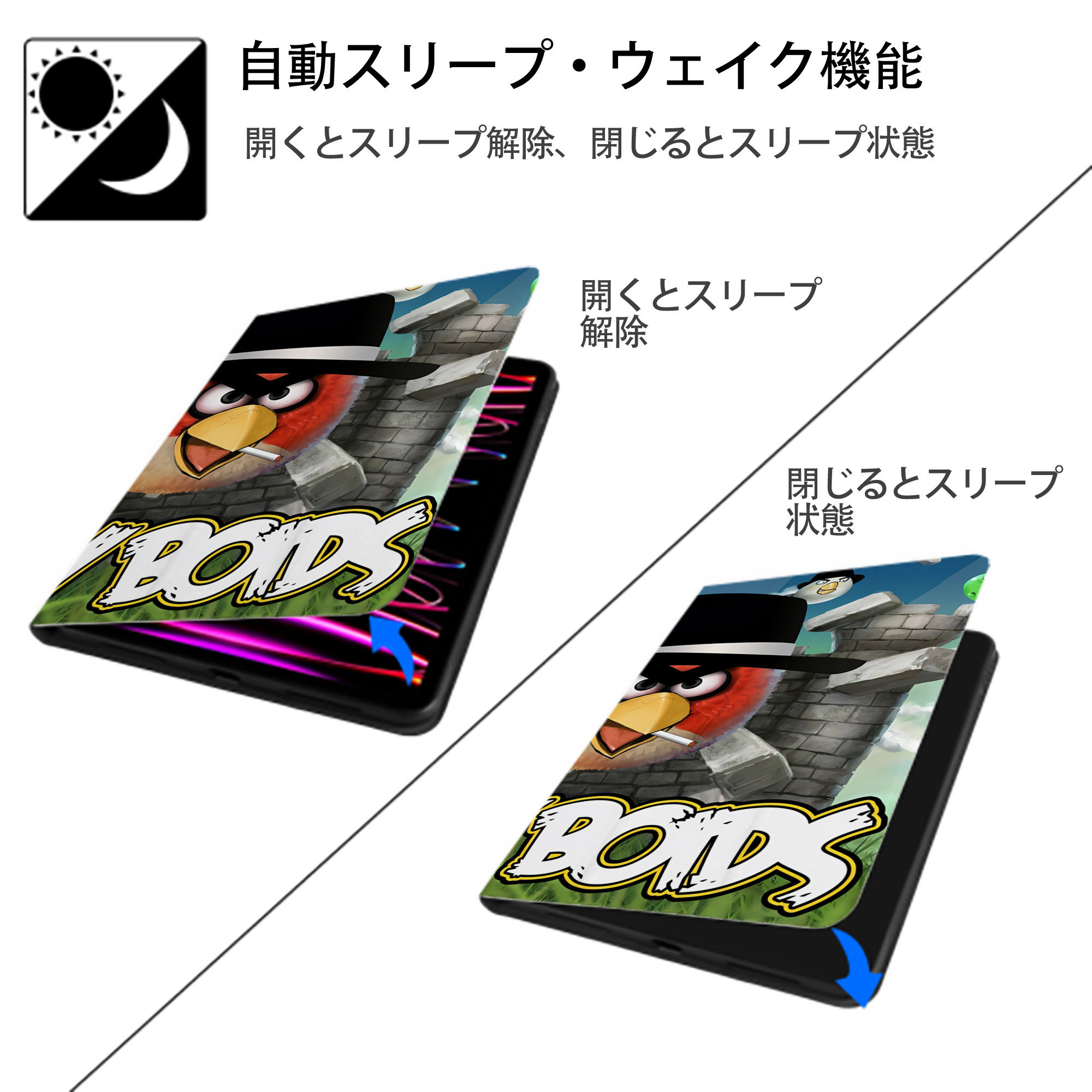 Angry Birds アングリーバード IPadケース ペンホルダー付き ブックスタイルデザイン