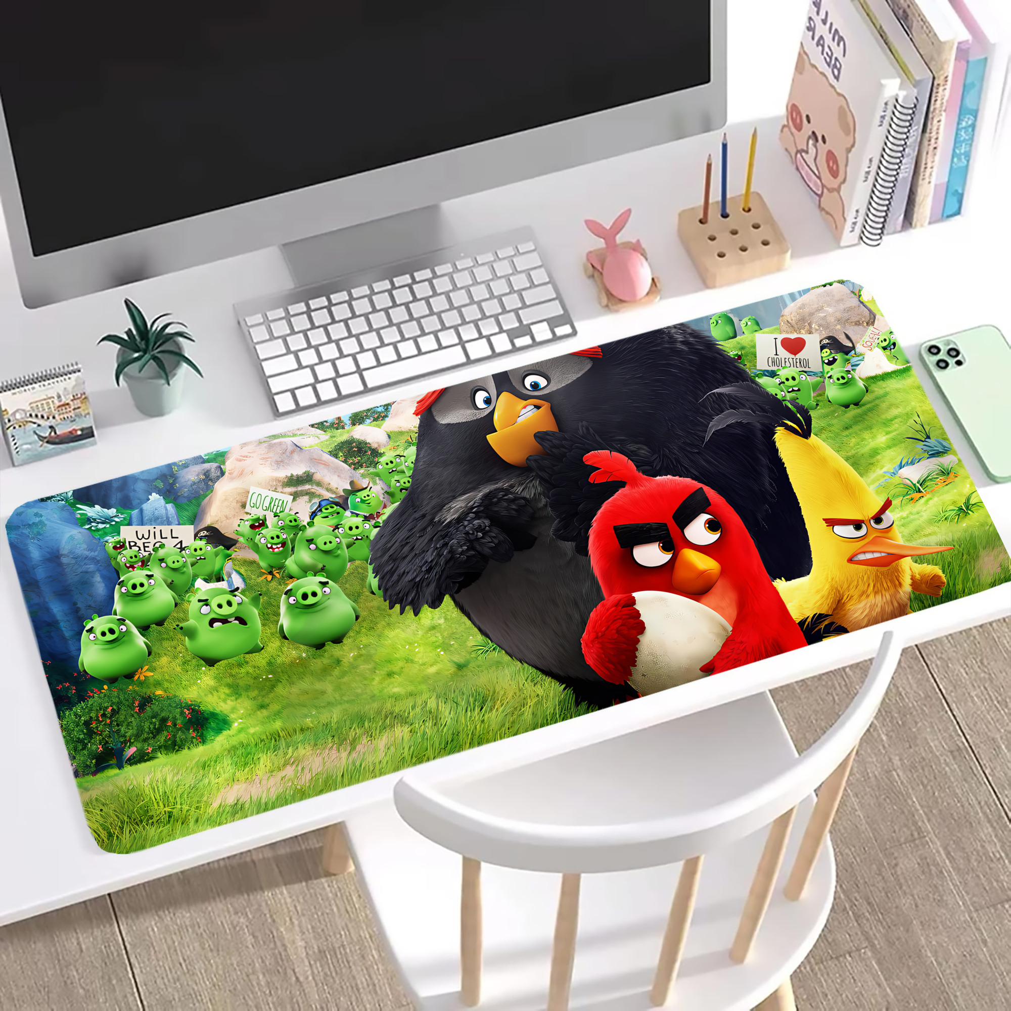 （画像用） Angry Birds アングリーバード ステッチ加工 大判デスクマット／滑り止めマウスパッド
