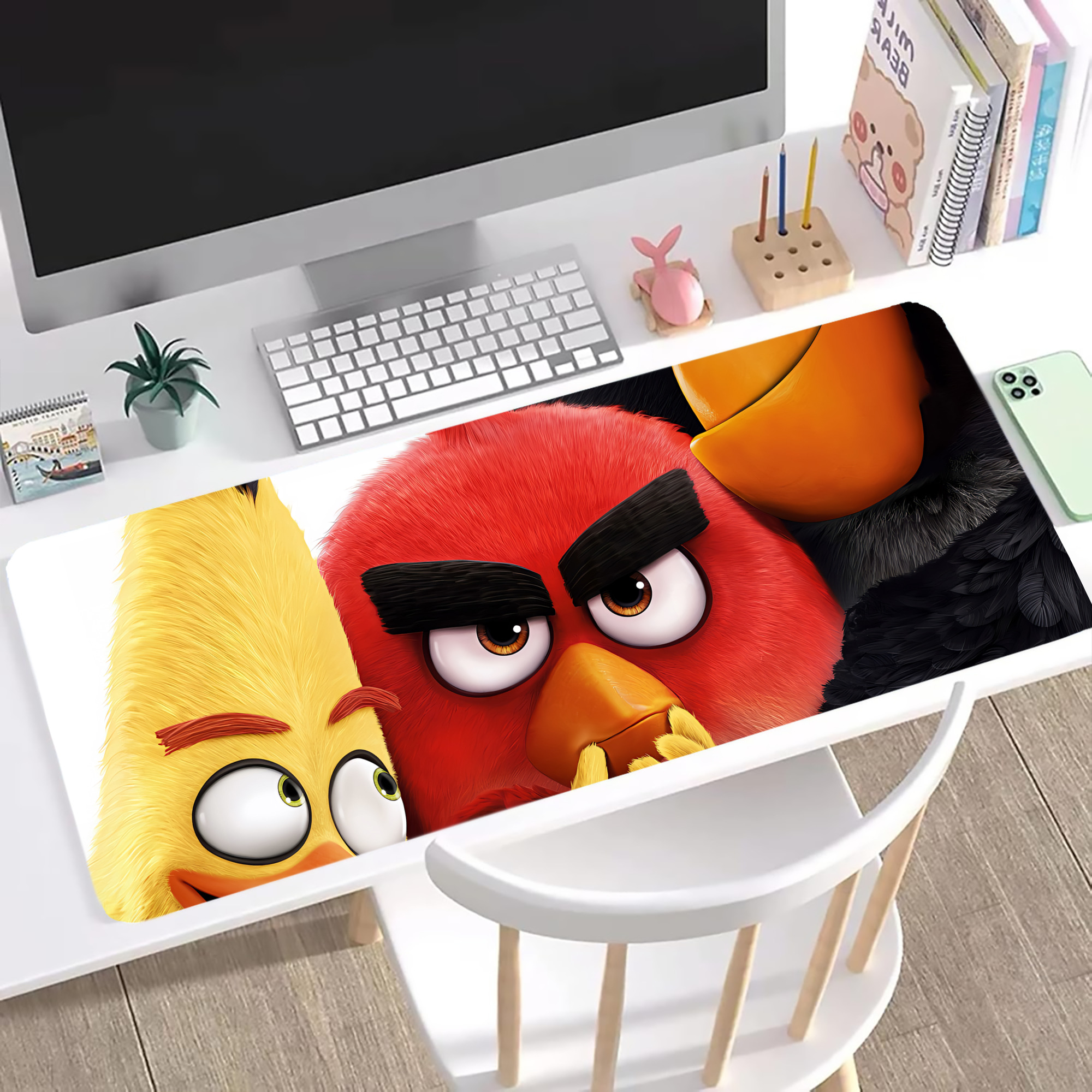 （画像用） Angry Birds アングリーバード ステッチ加工 大判デスクマット／滑り止めマウスパッド