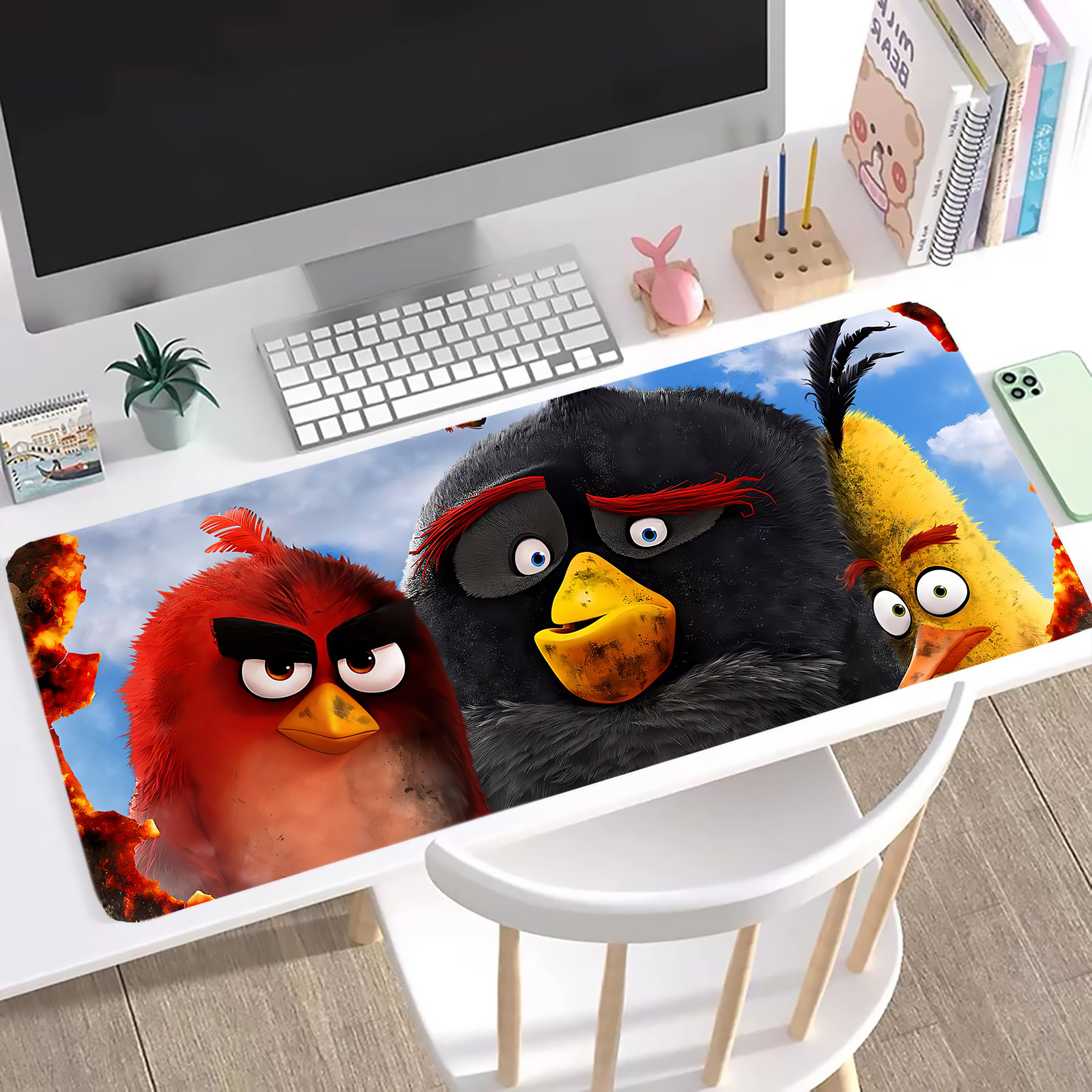 （画像用） Angry Birds アングリーバード ステッチ加工 大判デスクマット／滑り止めマウスパッド