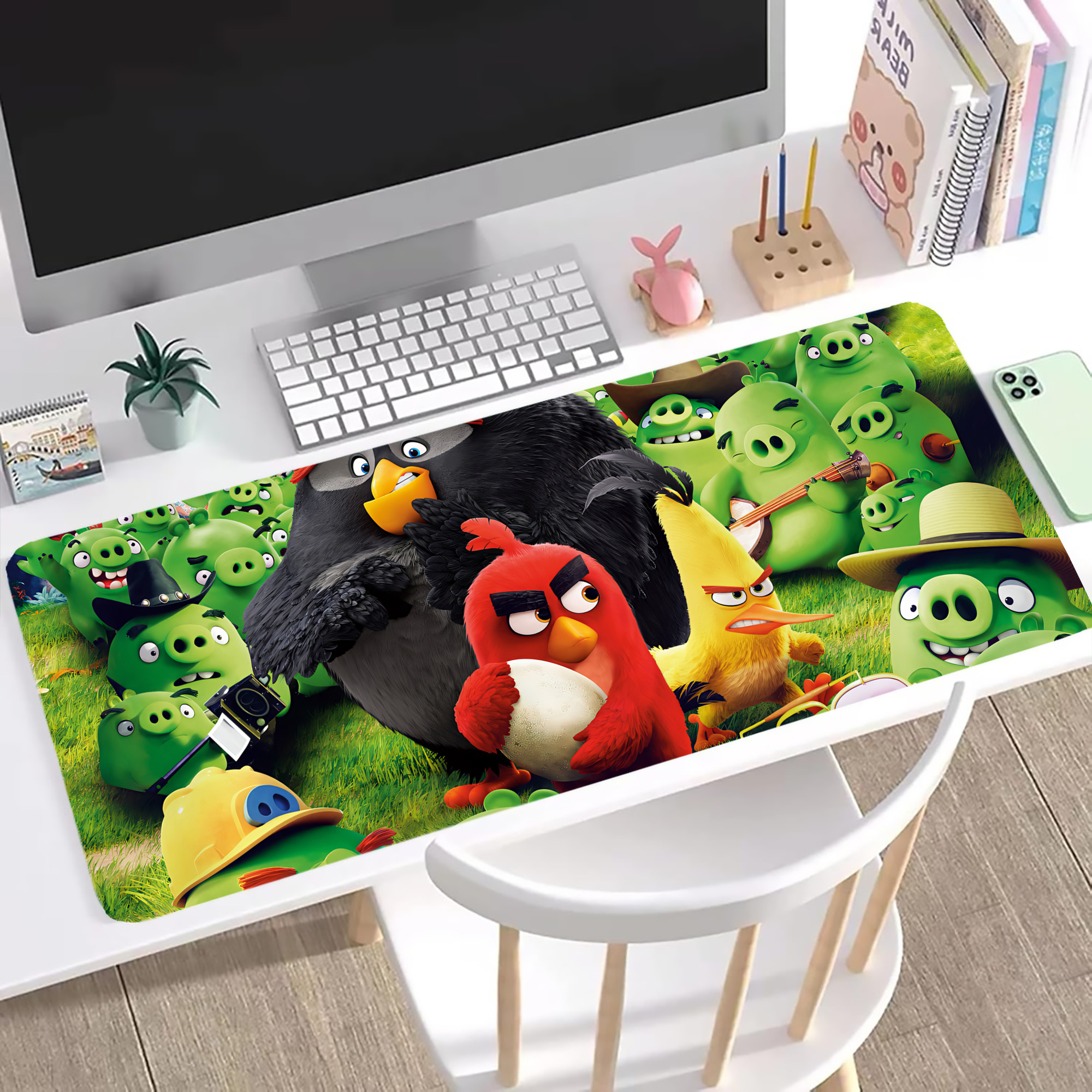 （画像用） Angry Birds アングリーバード ステッチ加工 大判デスクマット／滑り止めマウスパッド
