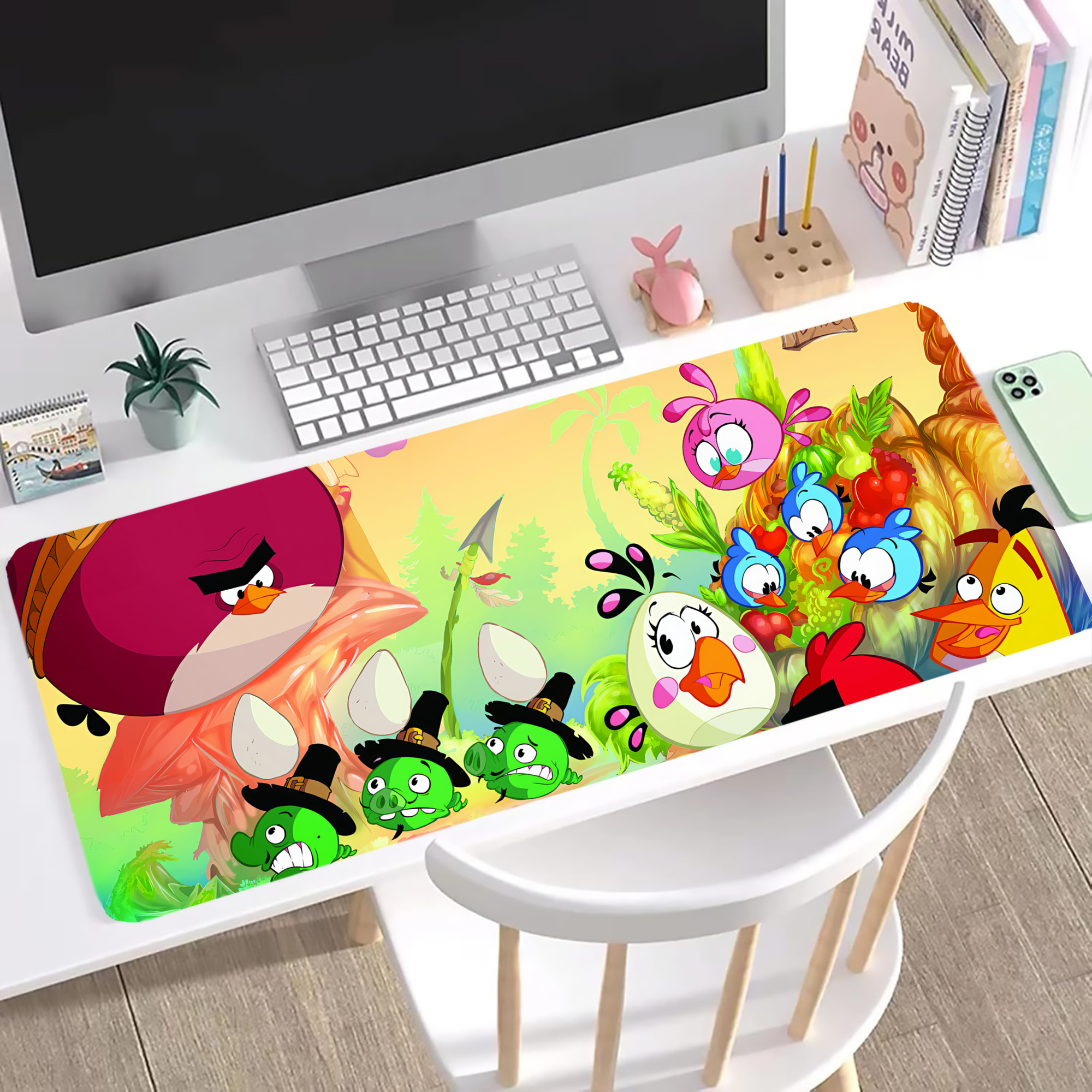 （画像用） Angry Birds アングリーバード ステッチ加工 大判デスクマット／滑り止めマウスパッド