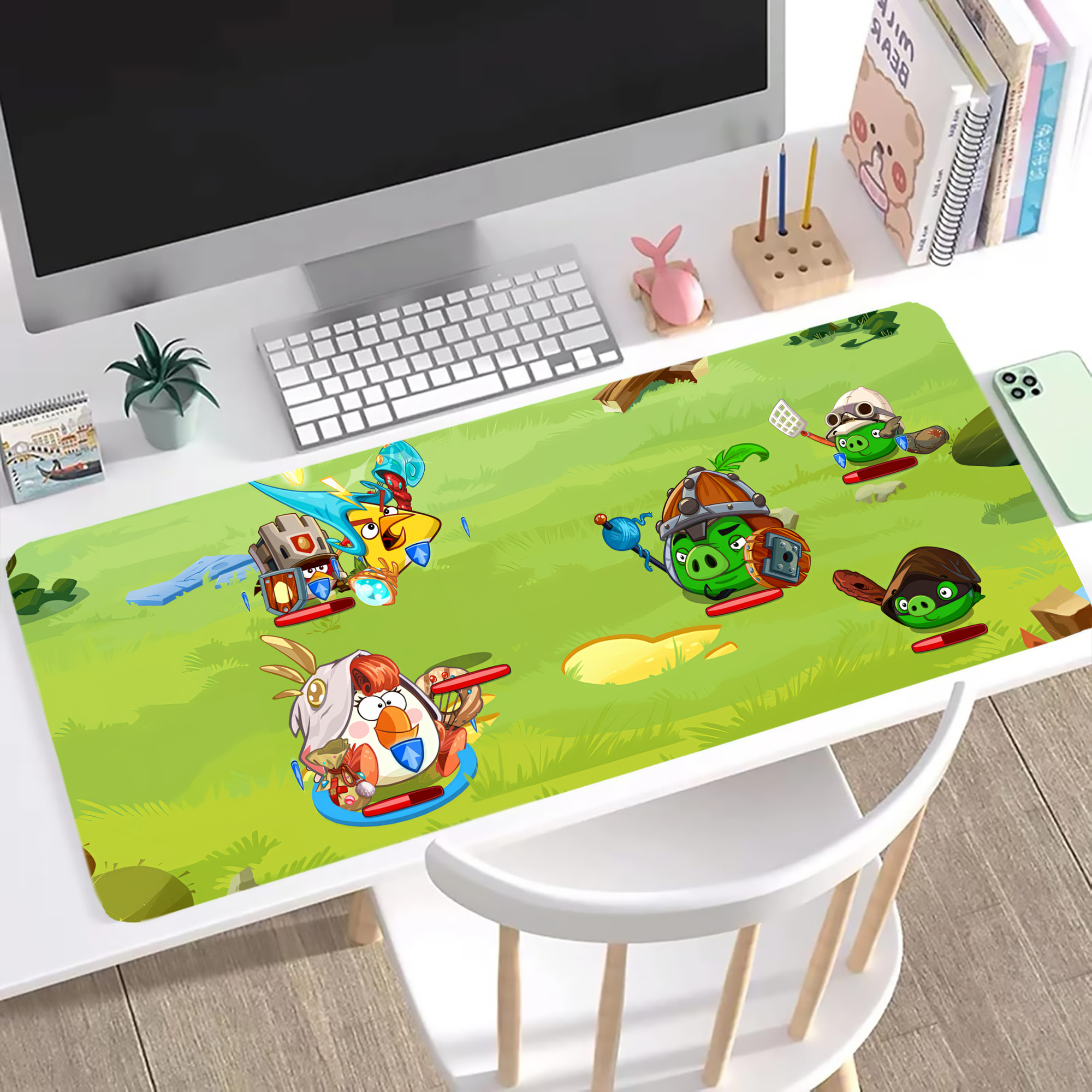 （画像用） Angry Birds アングリーバード ステッチ加工 大判デスクマット／滑り止めマウスパッド