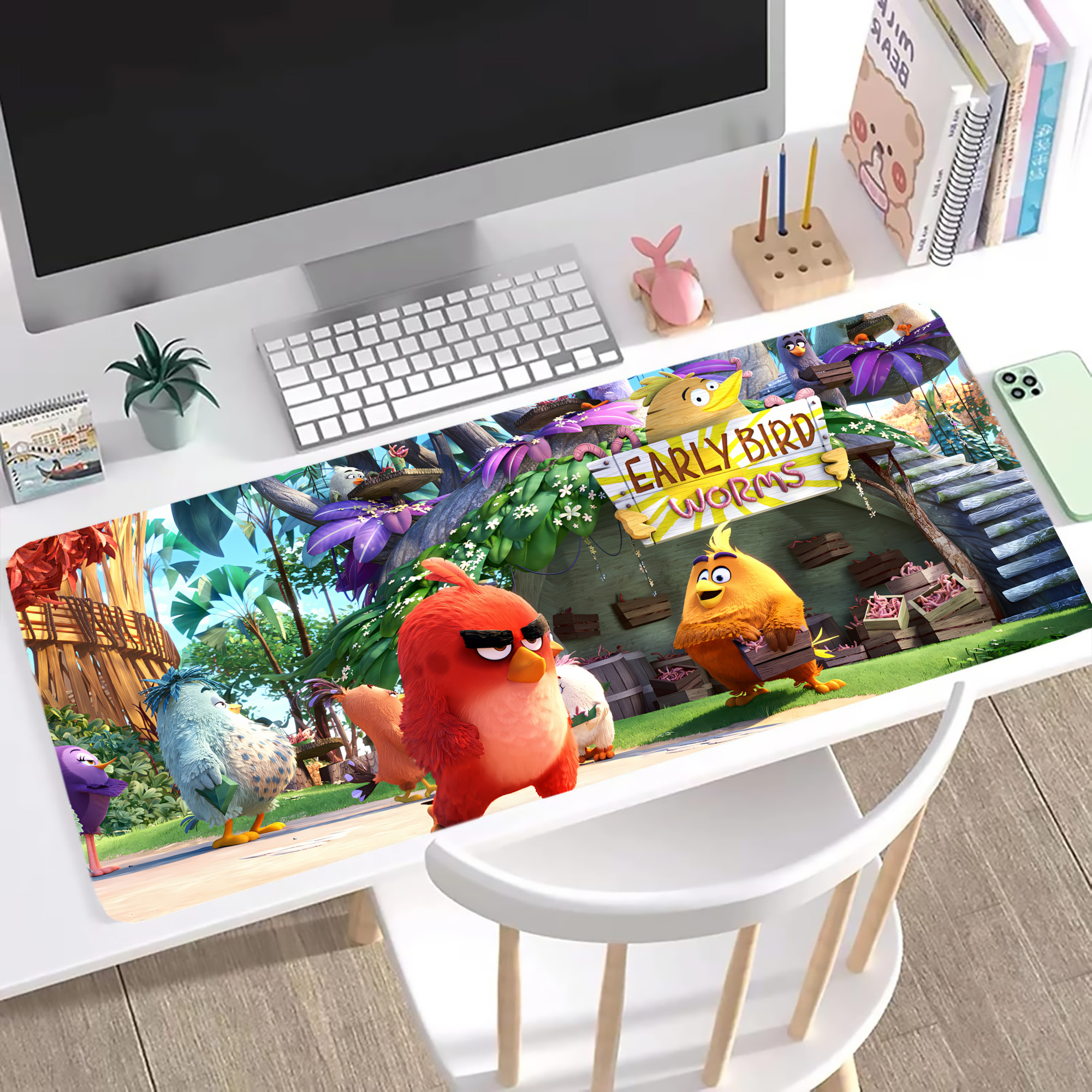 （画像用） Angry Birds アングリーバード ステッチ加工 大判デスクマット／滑り止めマウスパッド
