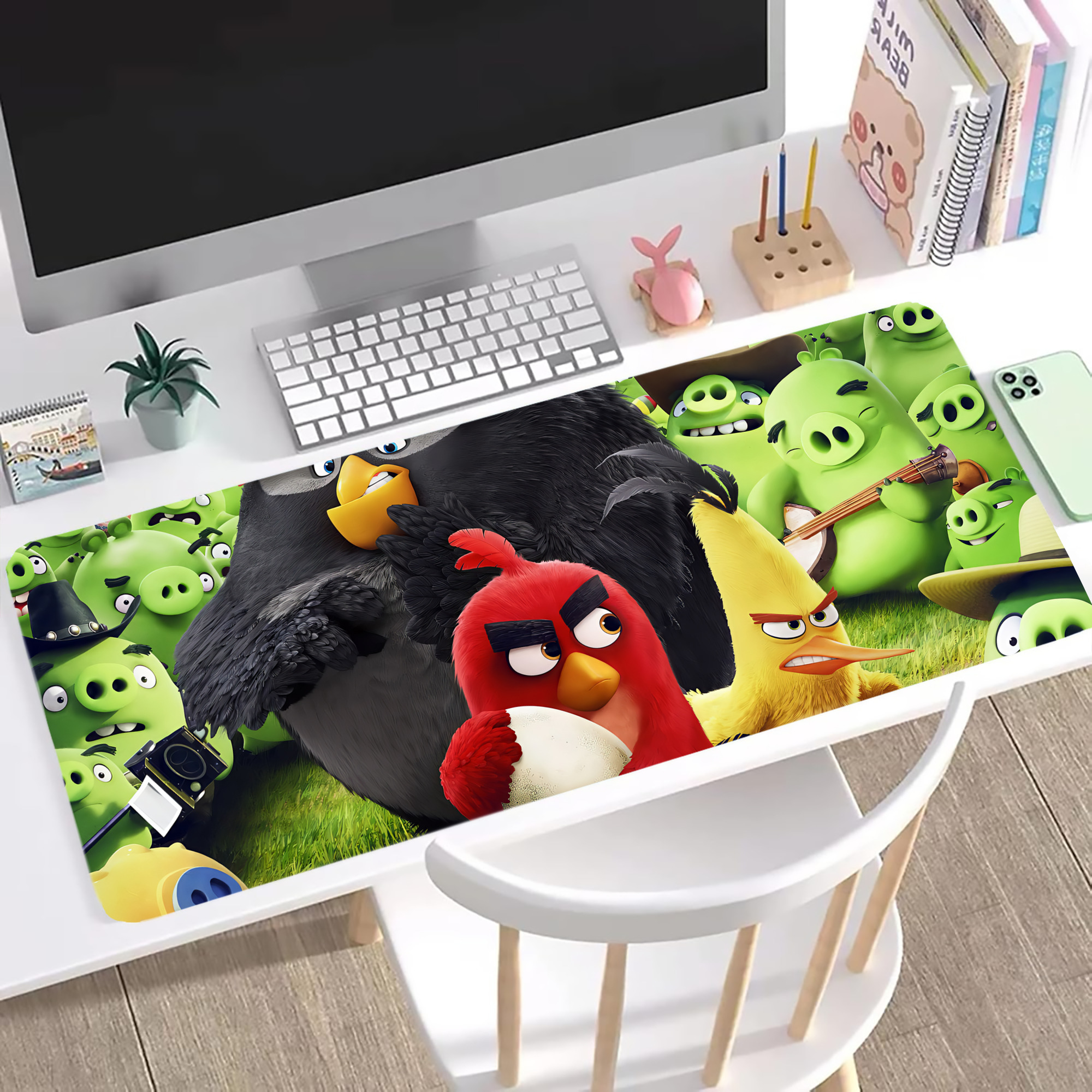 （画像用） Angry Birds アングリーバード ステッチ加工 大判デスクマット／滑り止めマウスパッド