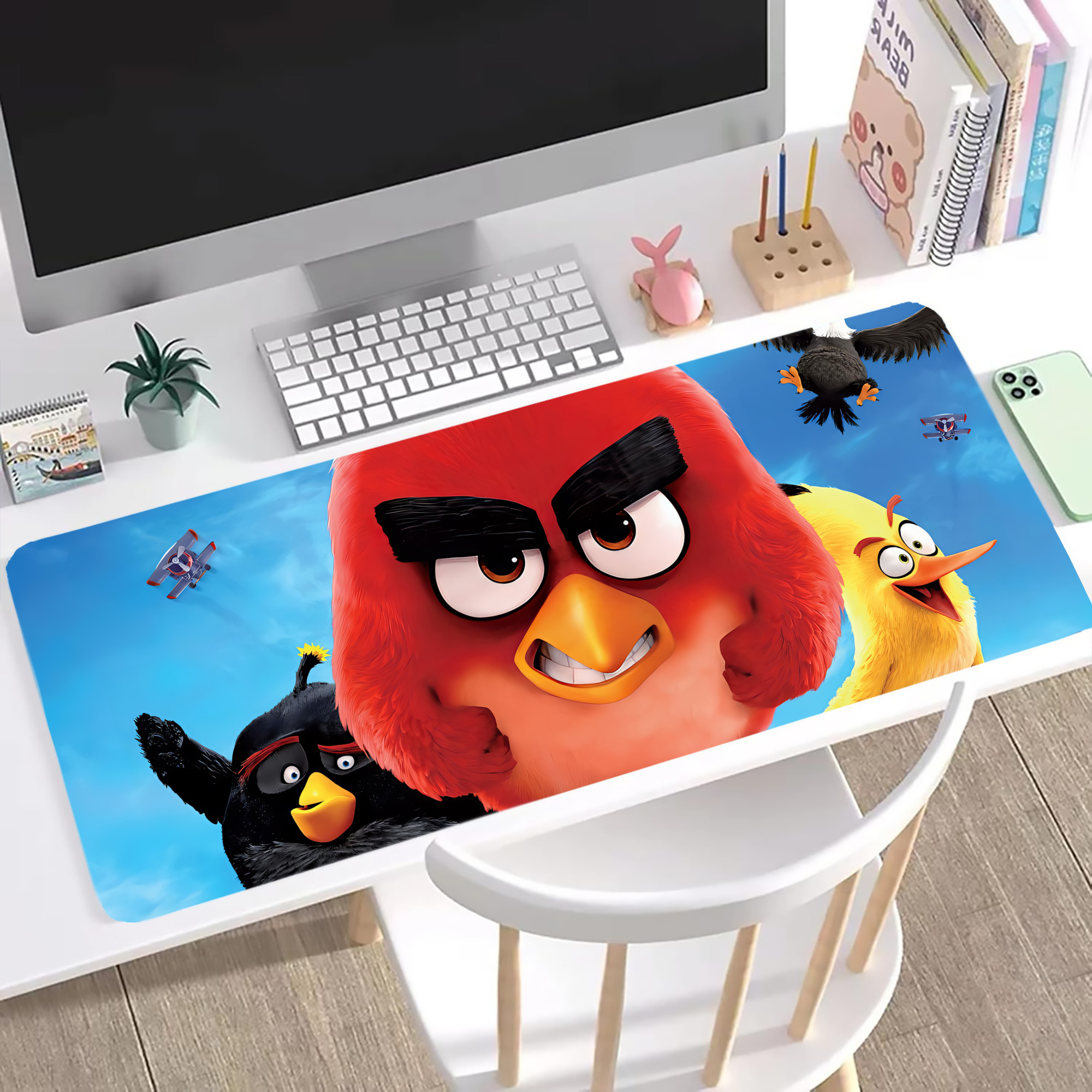 （画像用） Angry Birds アングリーバード ステッチ加工 大判デスクマット／滑り止めマウスパッド
