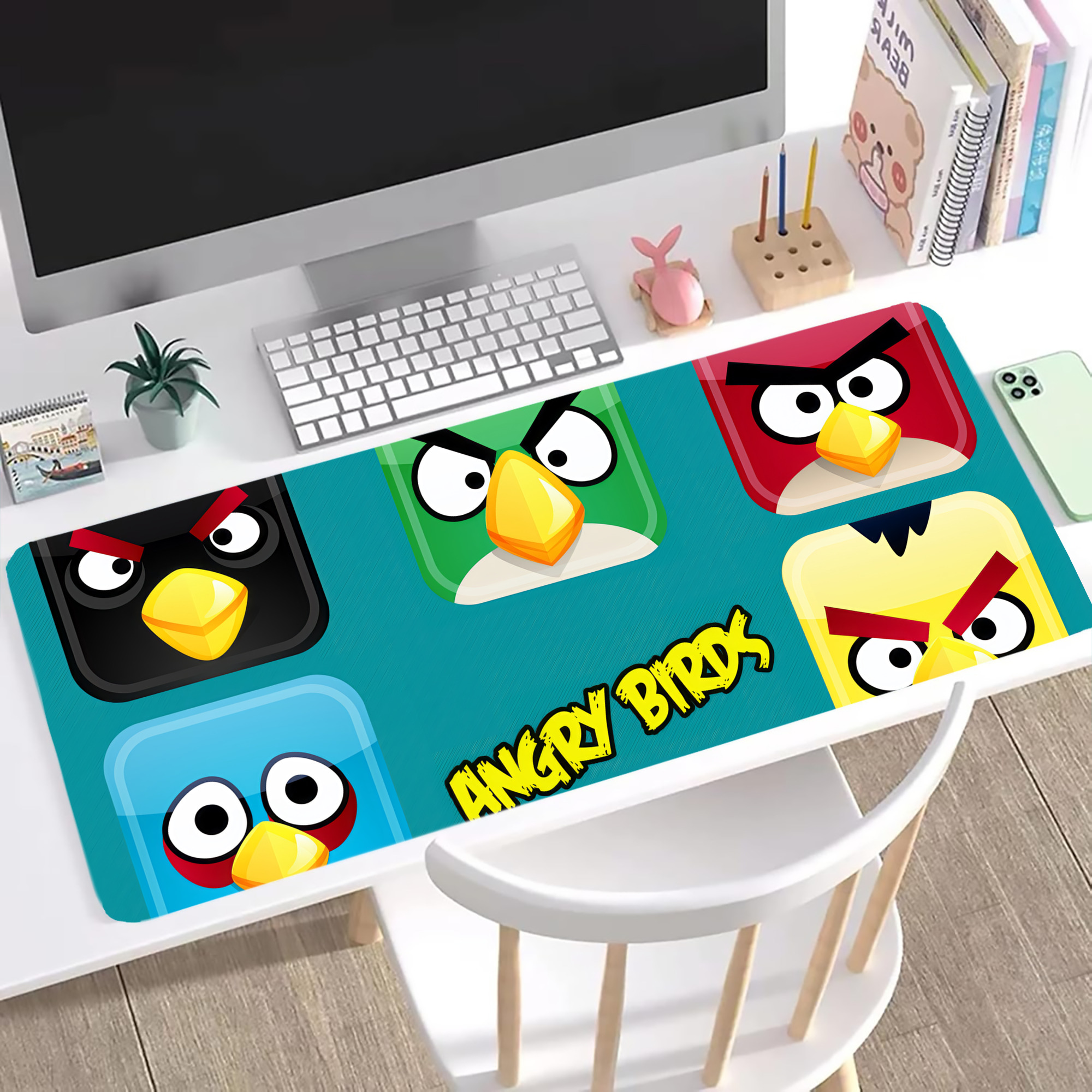 （画像用） Angry Birds アングリーバード ステッチ加工 大判デスクマット／滑り止めマウスパッド