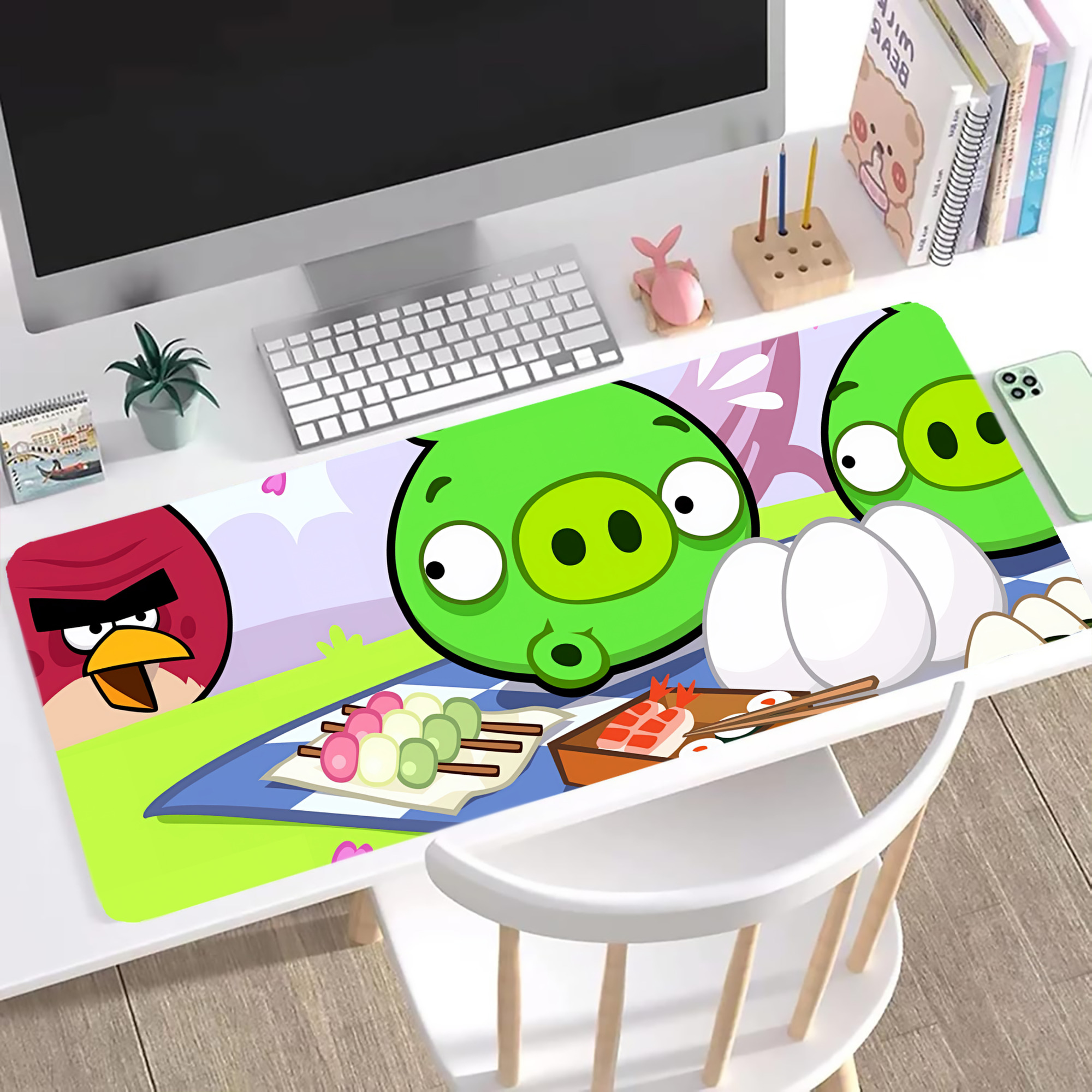 （画像用） Angry Birds アングリーバード ステッチ加工 大判デスクマット／滑り止めマウスパッド