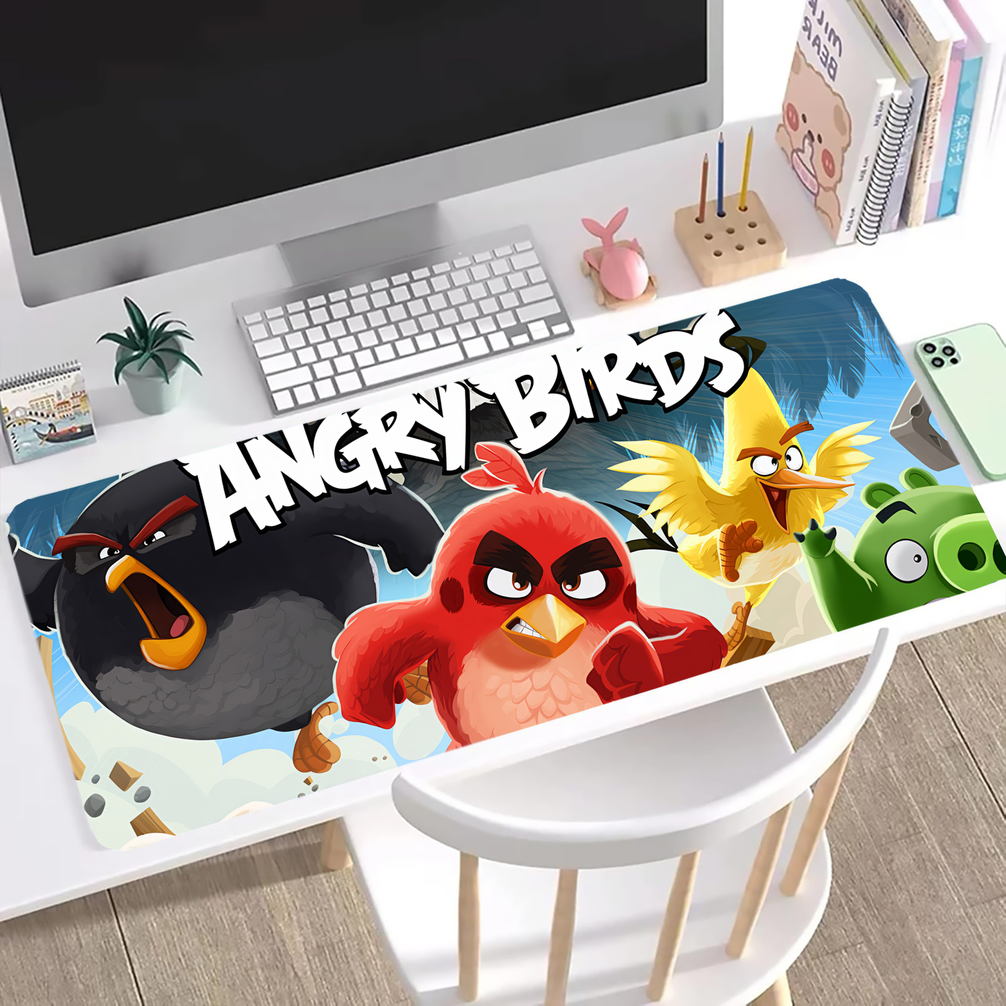 （画像用） Angry Birds アングリーバード ステッチ加工 大判デスクマット／滑り止めマウスパッド