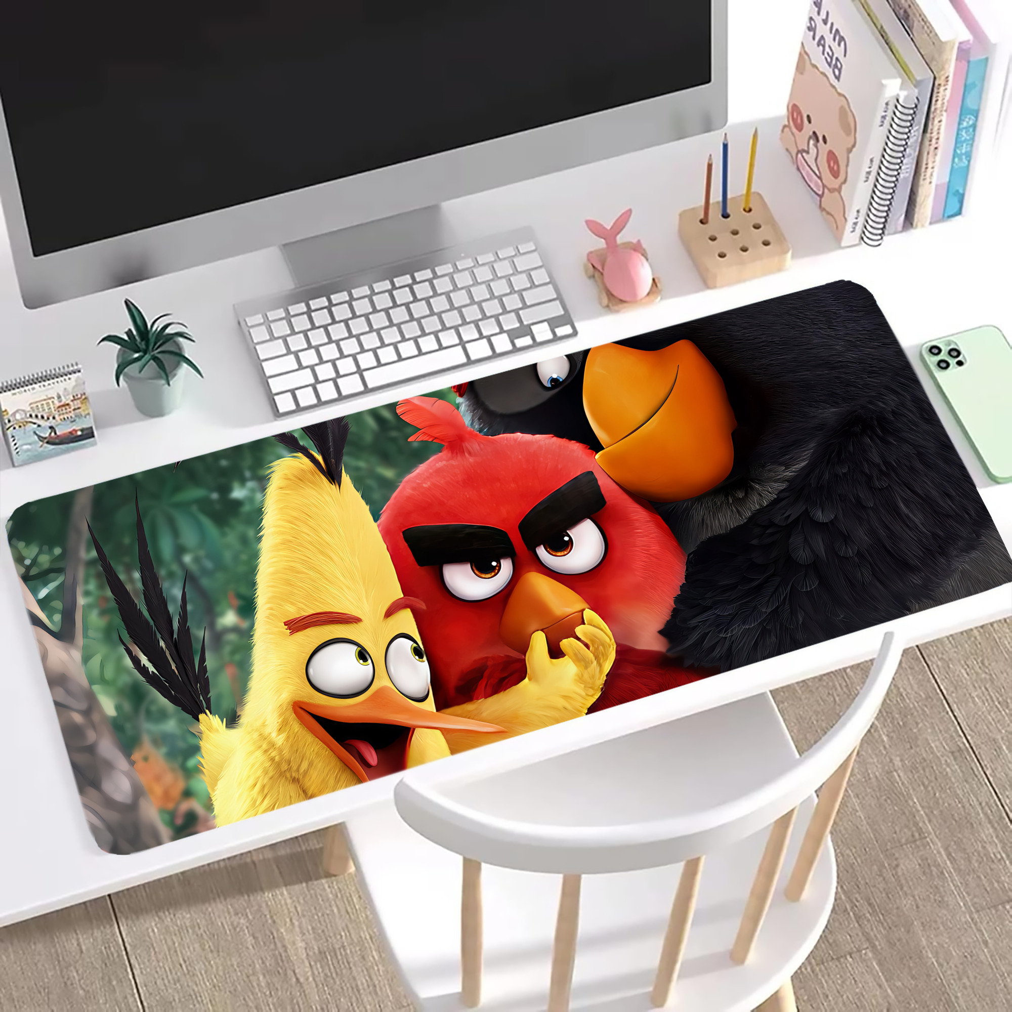 （画像用） Angry Birds アングリーバード ステッチ加工 大判デスクマット／滑り止めマウスパッド