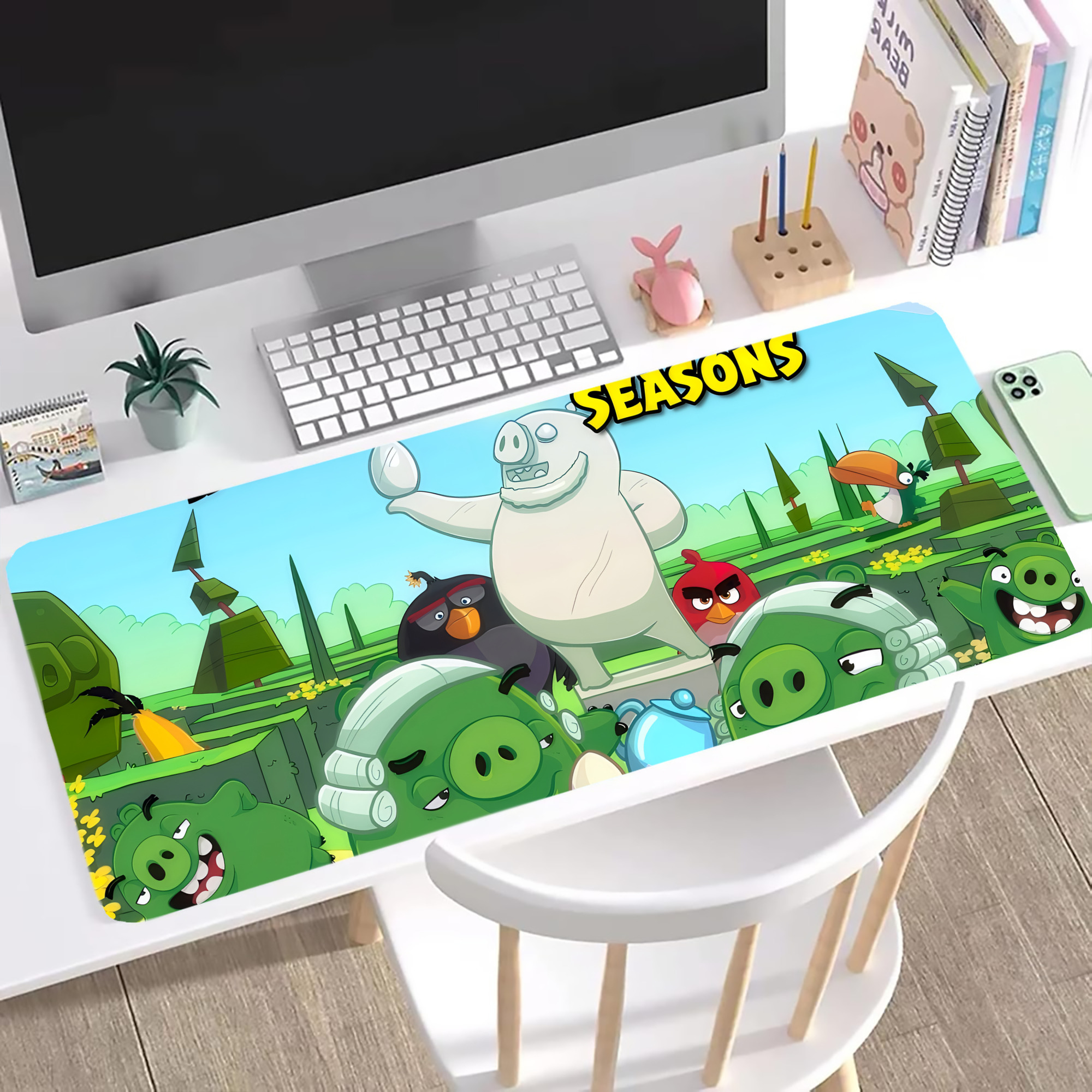（画像用） Angry Birds アングリーバード ステッチ加工 大判デスクマット／滑り止めマウスパッド