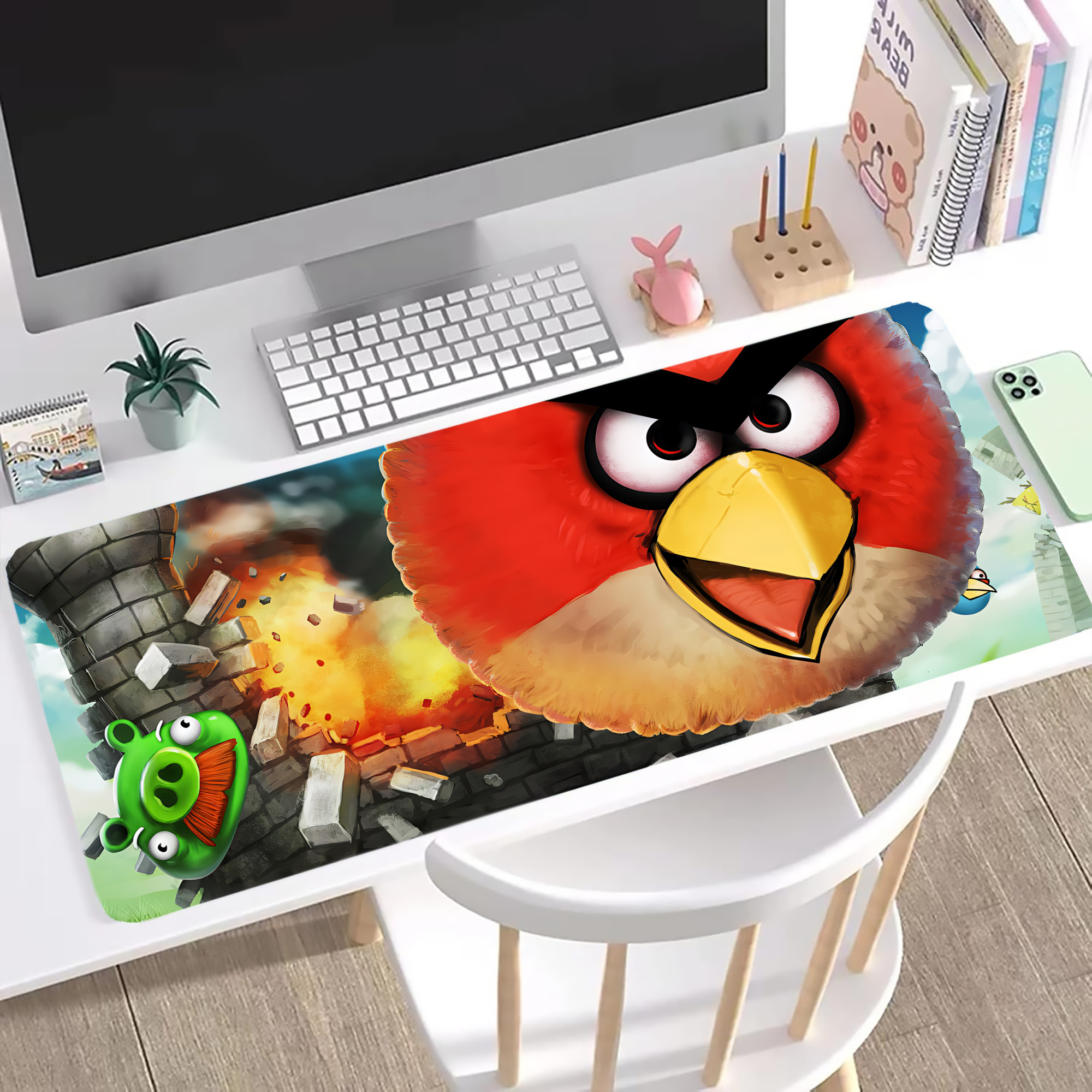 （画像用） Angry Birds アングリーバード ステッチ加工 大判デスクマット／滑り止めマウスパッド