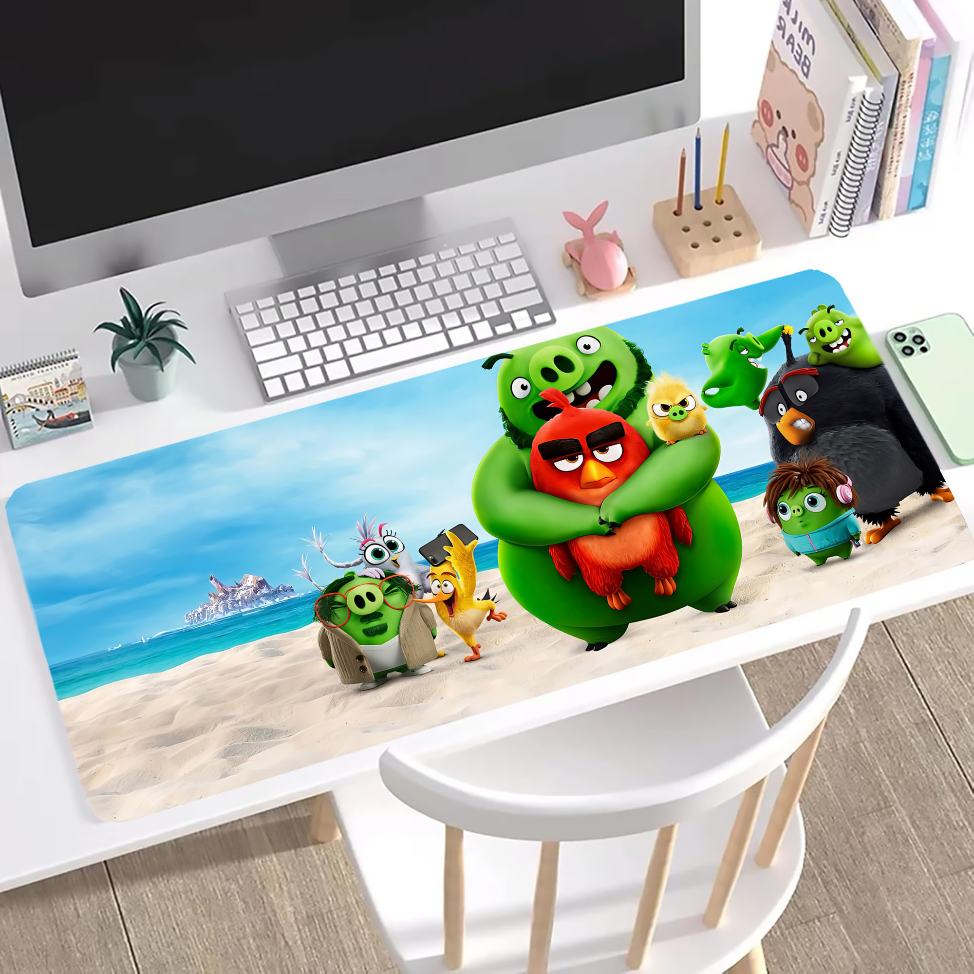 （画像用） Angry Birds アングリーバード ステッチ加工 大判デスクマット／滑り止めマウスパッド