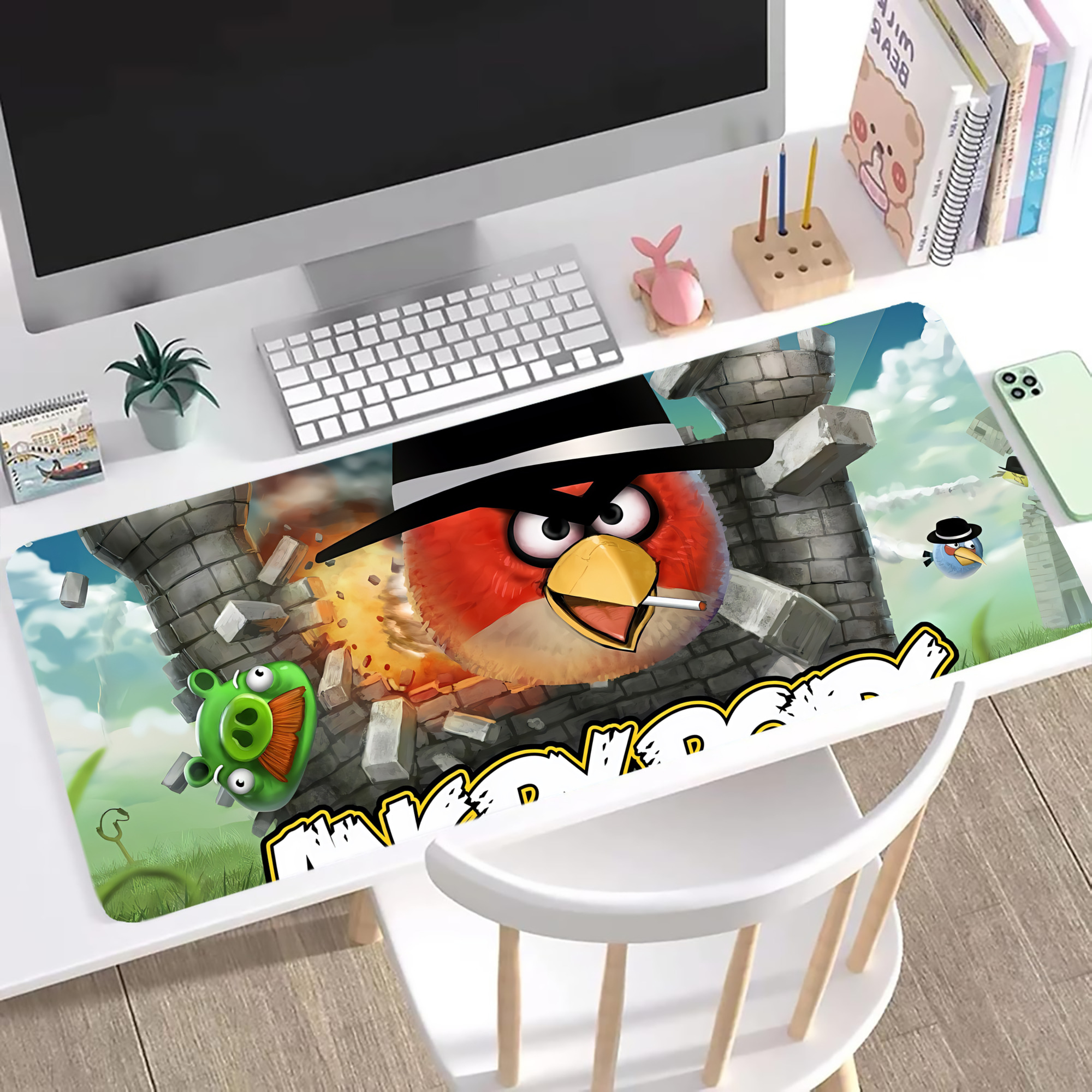 （画像用） Angry Birds アングリーバード ステッチ加工 大判デスクマット／滑り止めマウスパッド
