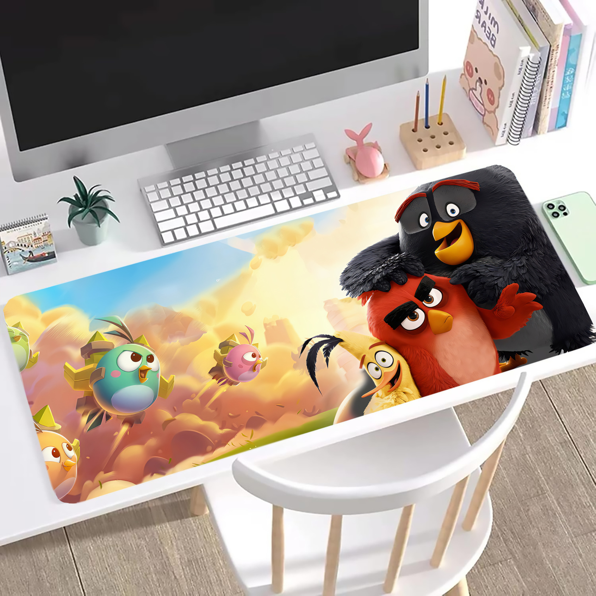 （画像用） Angry Birds アングリーバード ステッチ加工 大判デスクマット／滑り止めマウスパッド