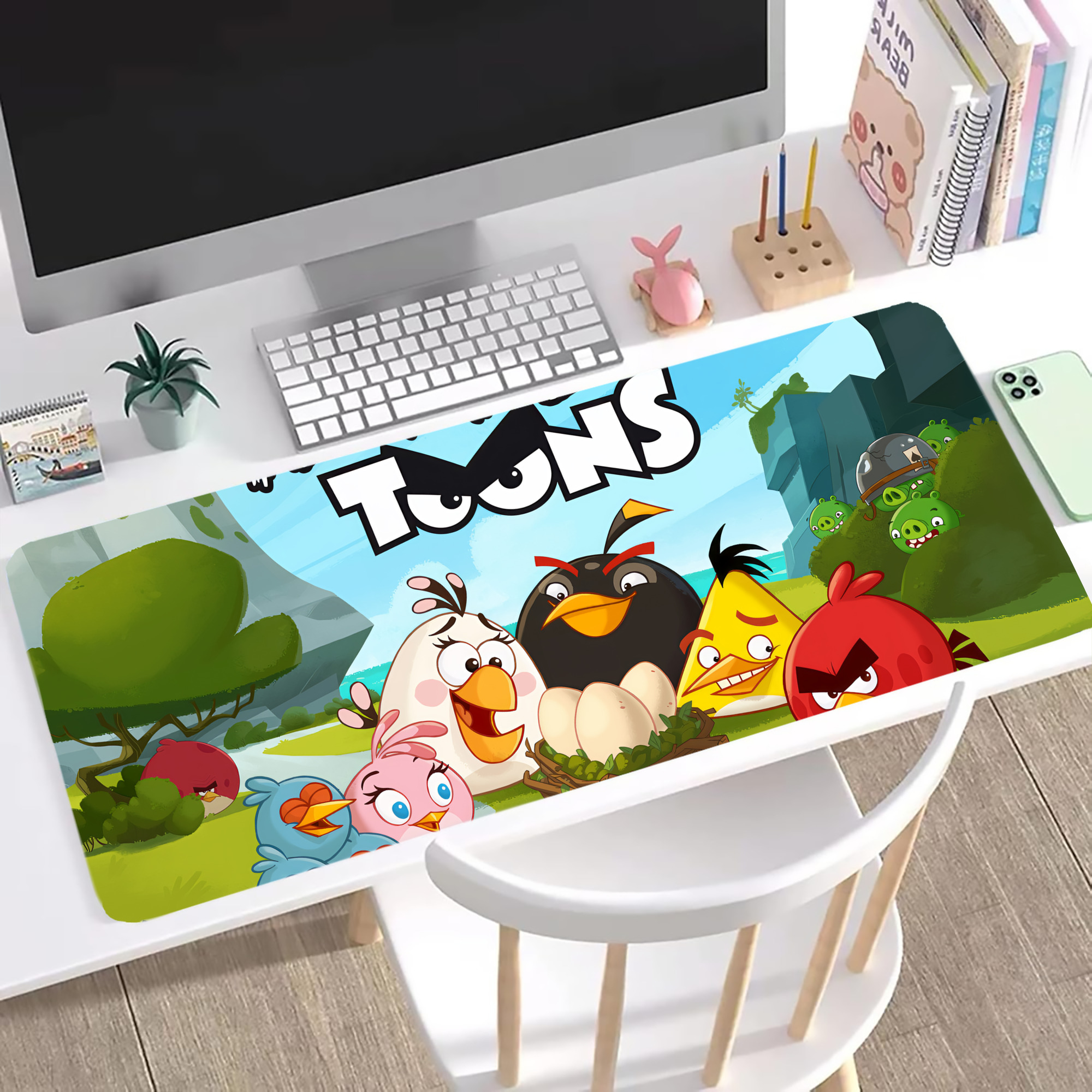 （画像用） Angry Birds アングリーバード ステッチ加工 大判デスクマット／滑り止めマウスパッド