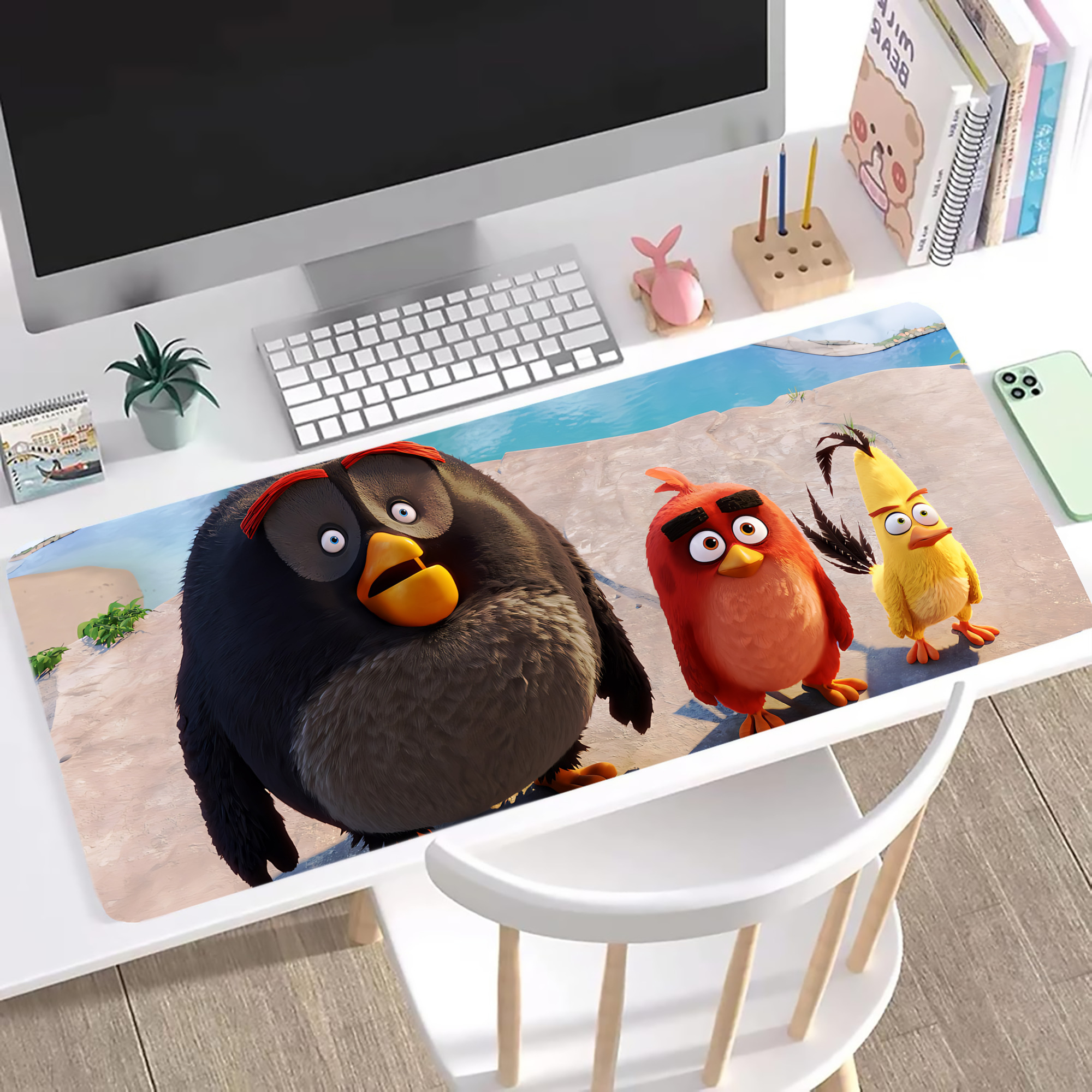 （画像用） Angry Birds アングリーバード ステッチ加工 大判デスクマット／滑り止めマウスパッド