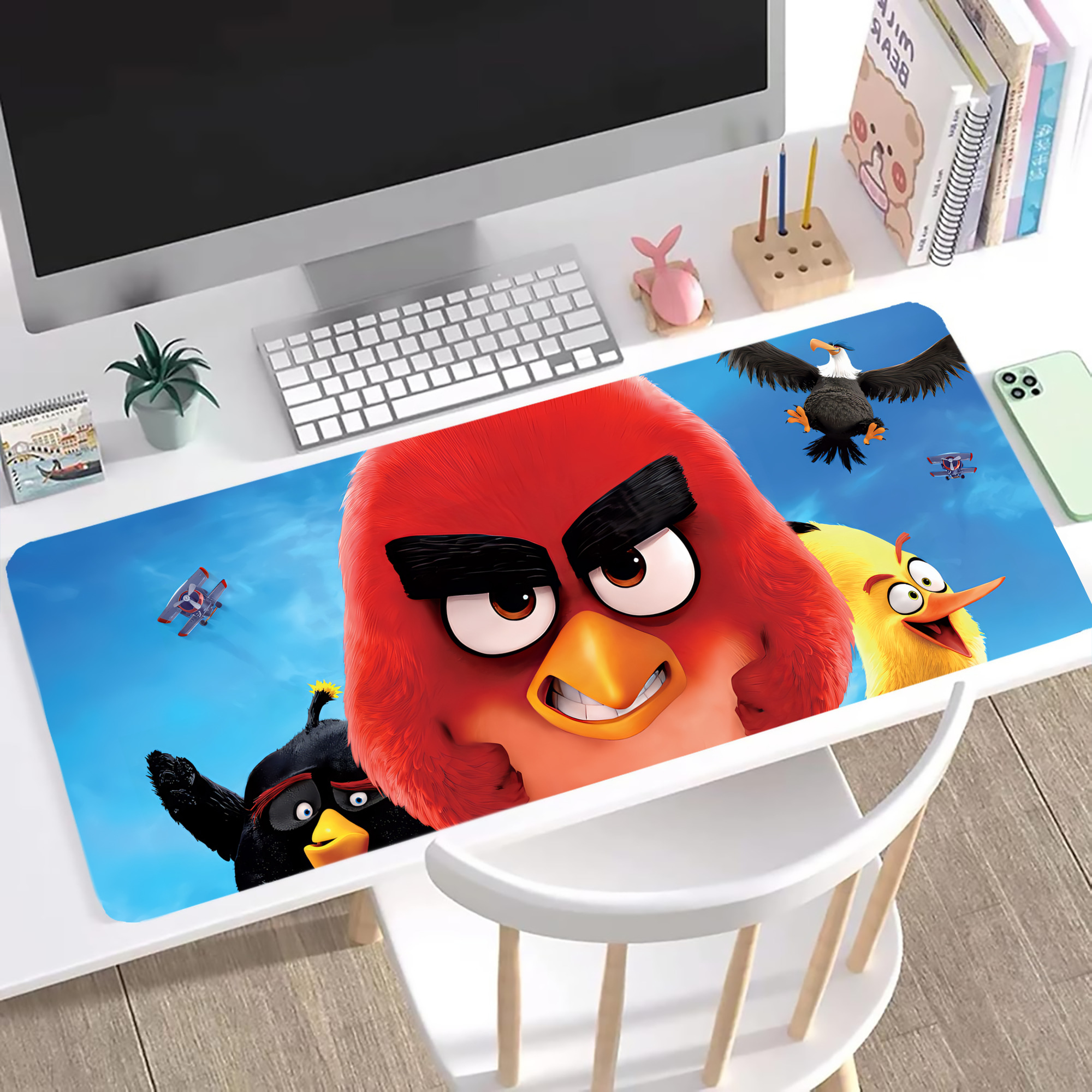 （画像用） Angry Birds アングリーバード ステッチ加工 大判デスクマット／滑り止めマウスパッド