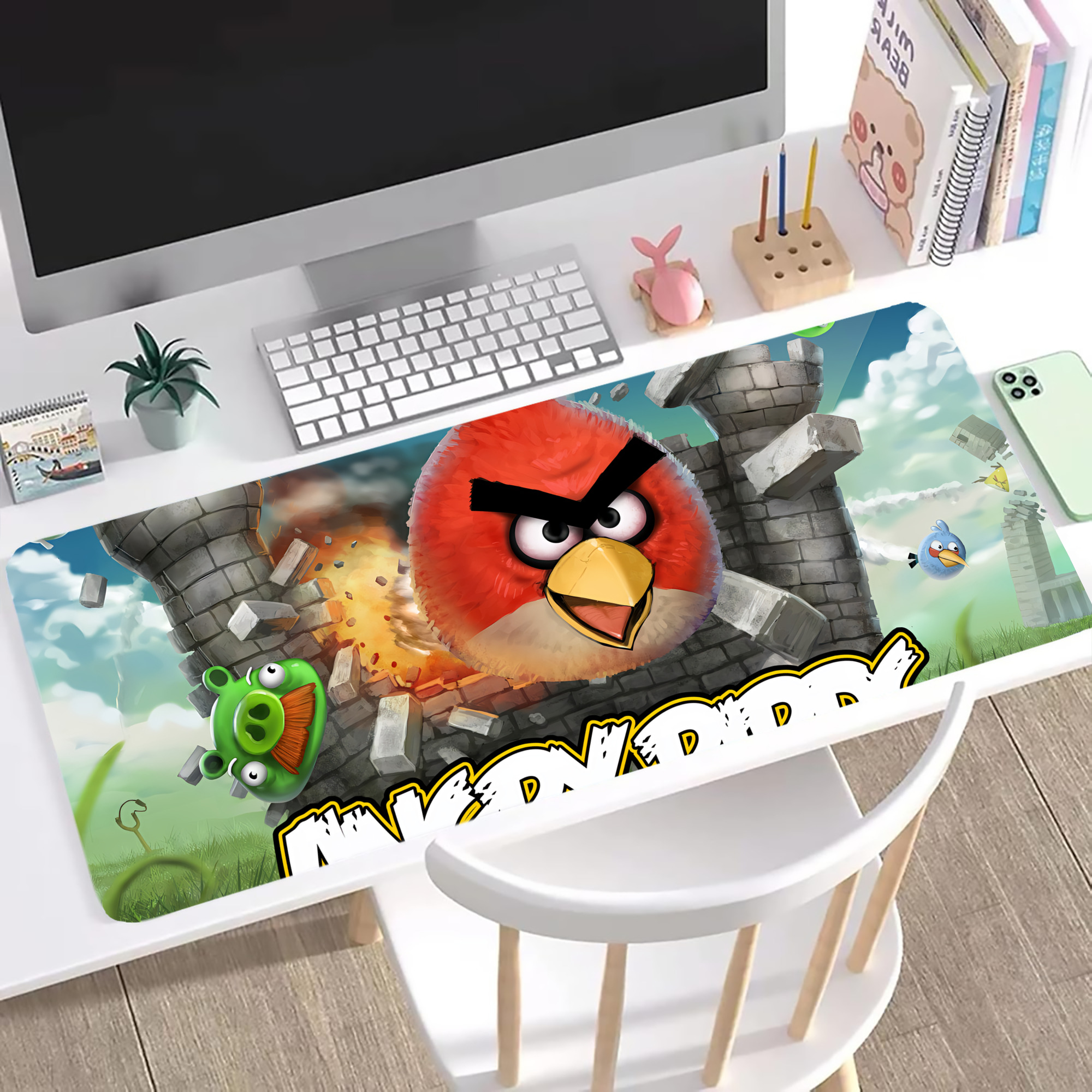 （画像用） Angry Birds アングリーバード ステッチ加工 大判デスクマット／滑り止めマウスパッド