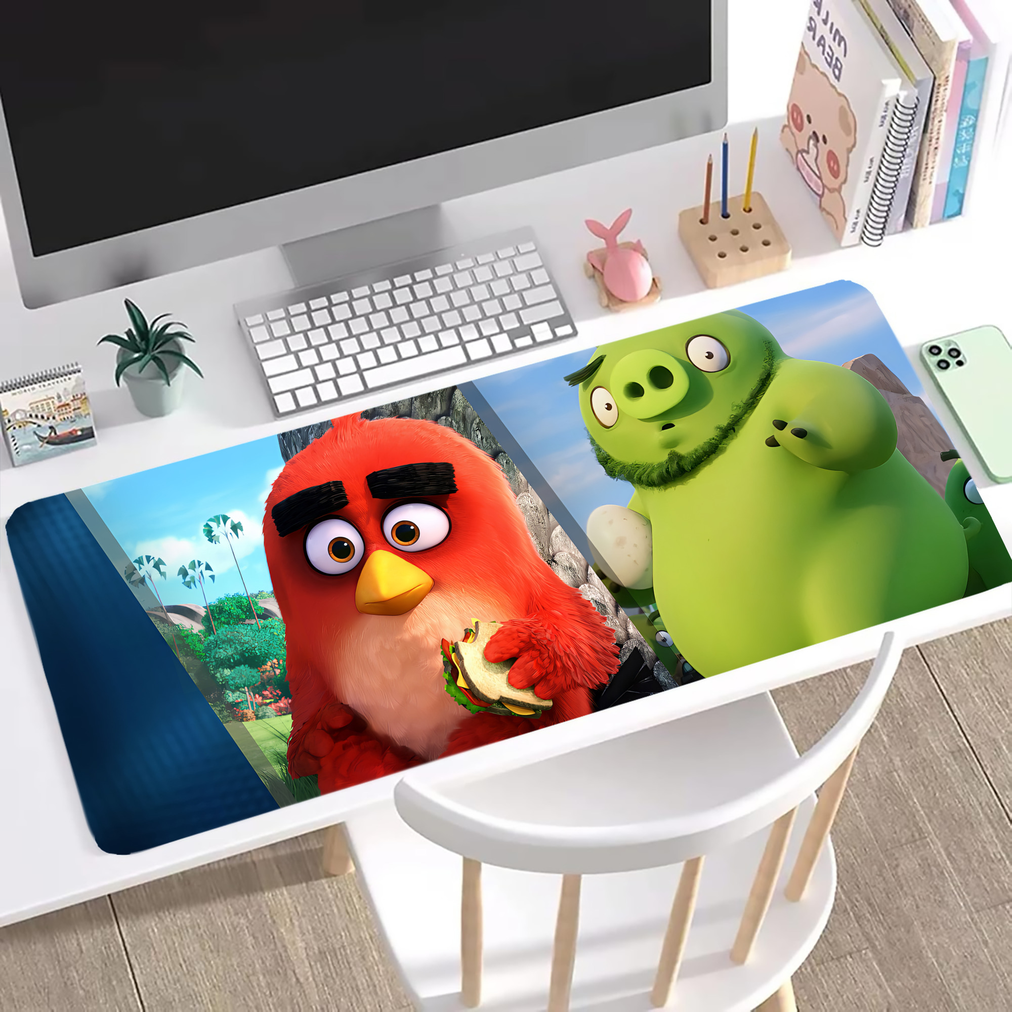 （画像用） Angry Birds アングリーバード ステッチ加工 大判デスクマット／滑り止めマウスパッド