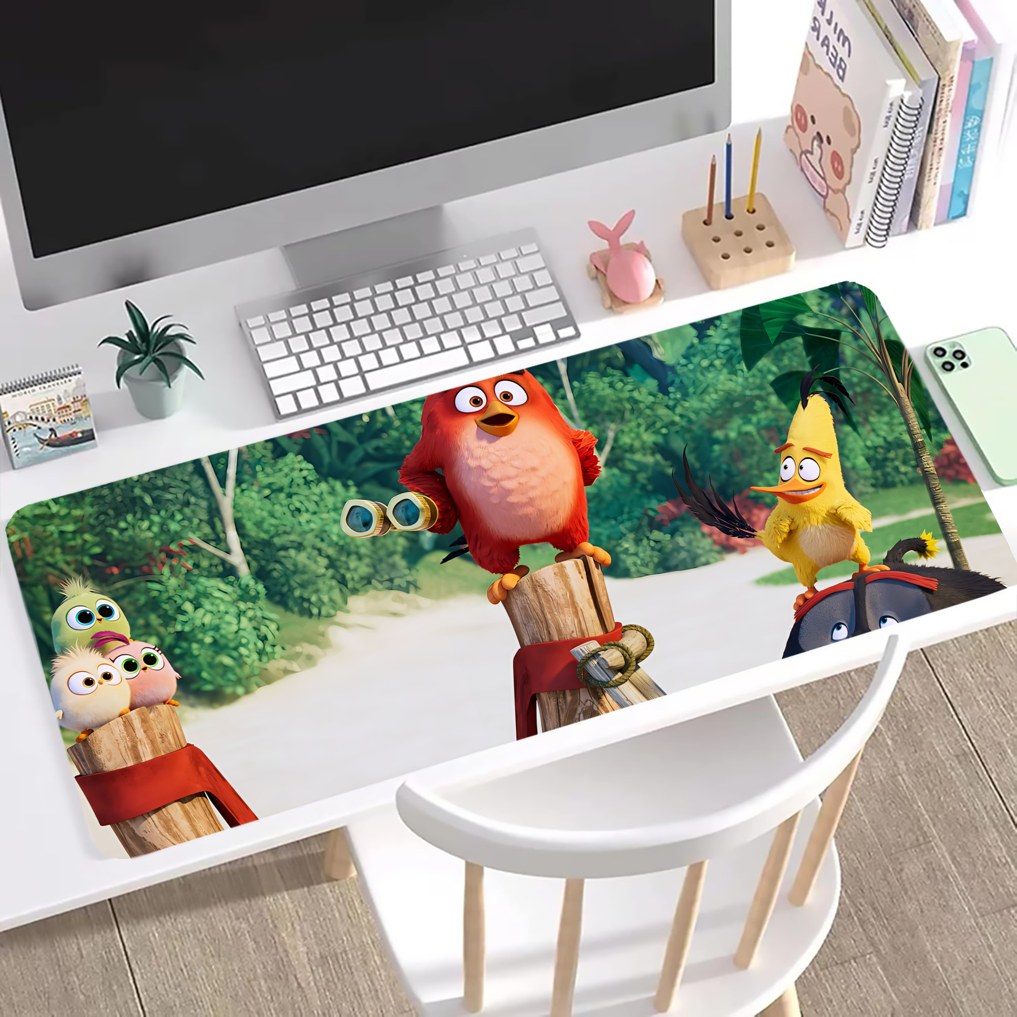 （画像用） Angry Birds アングリーバード ステッチ加工 大判デスクマット／滑り止めマウスパッド