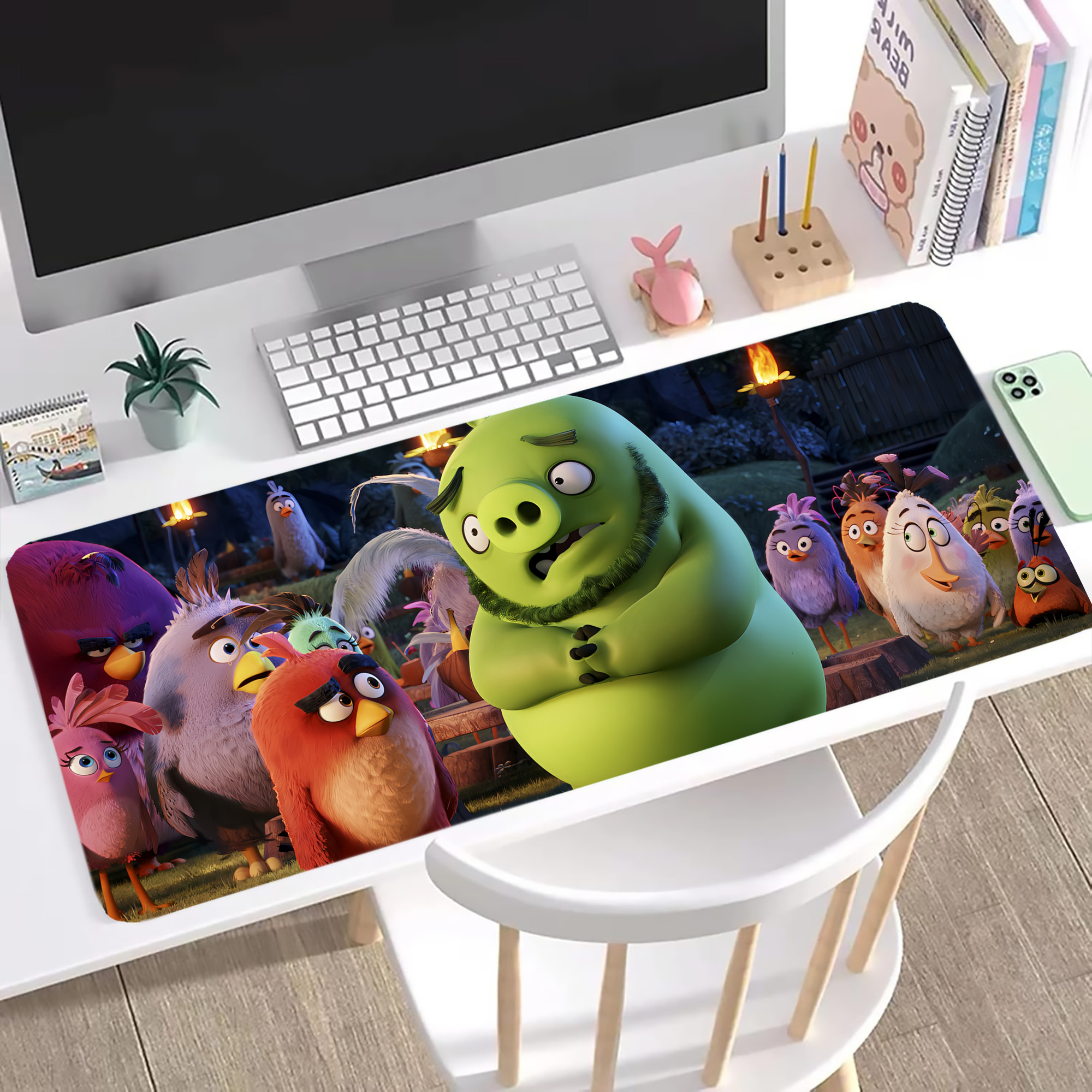 （画像用） Angry Birds アングリーバード ステッチ加工 大判デスクマット／滑り止めマウスパッド
