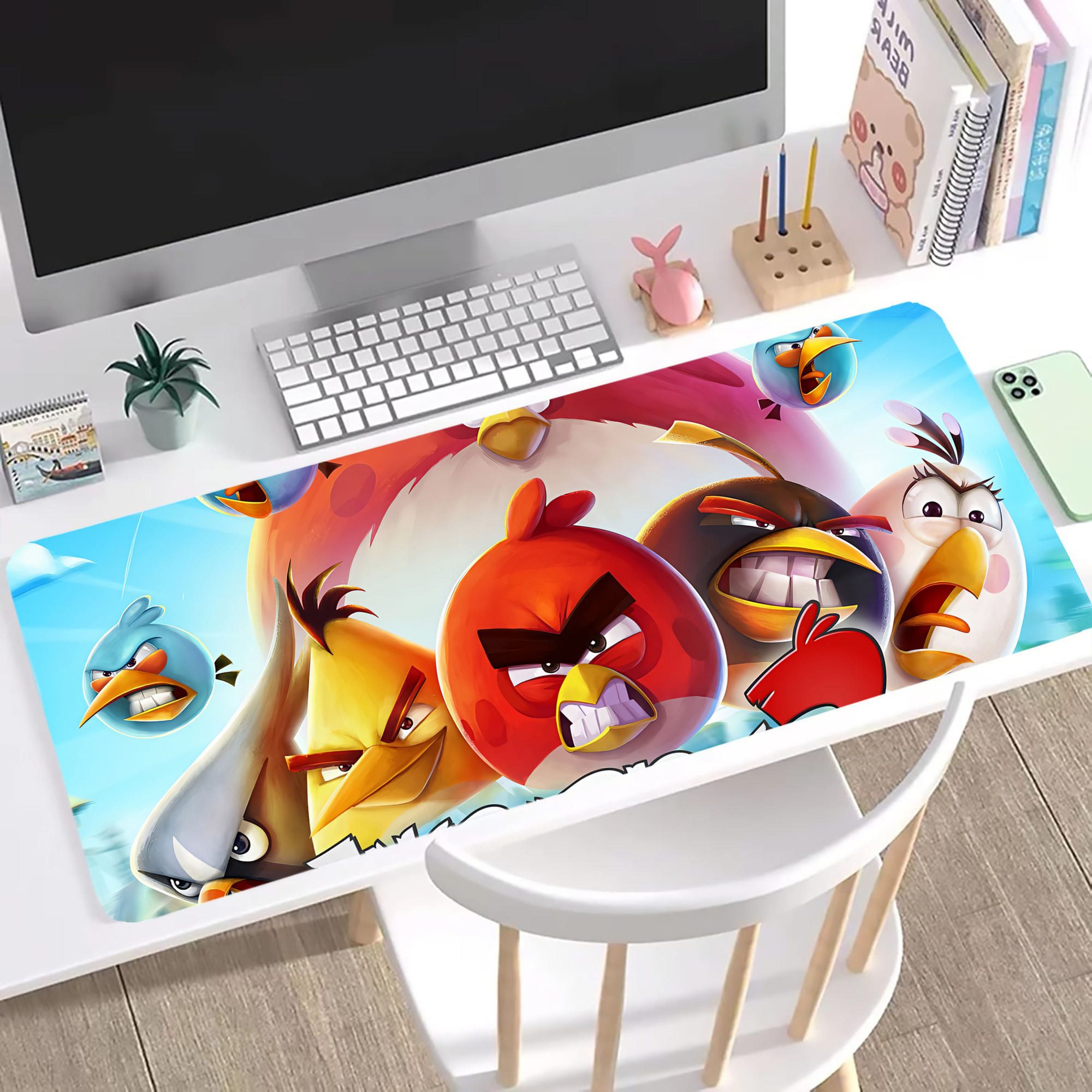 （画像用） Angry Birds アングリーバード ステッチ加工 大判デスクマット／滑り止めマウスパッド