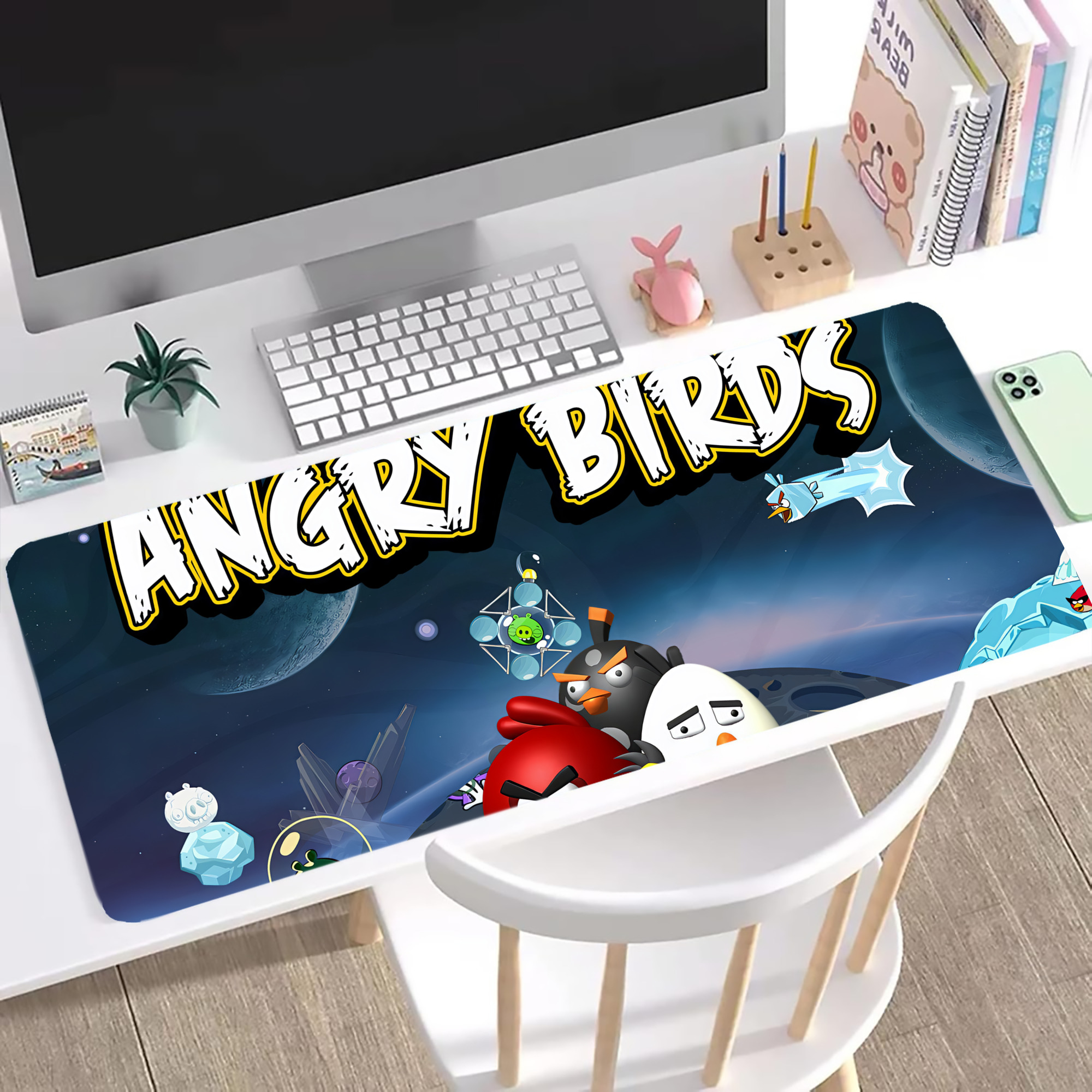 （画像用） Angry Birds アングリーバード ステッチ加工 大判デスクマット／滑り止めマウスパッド