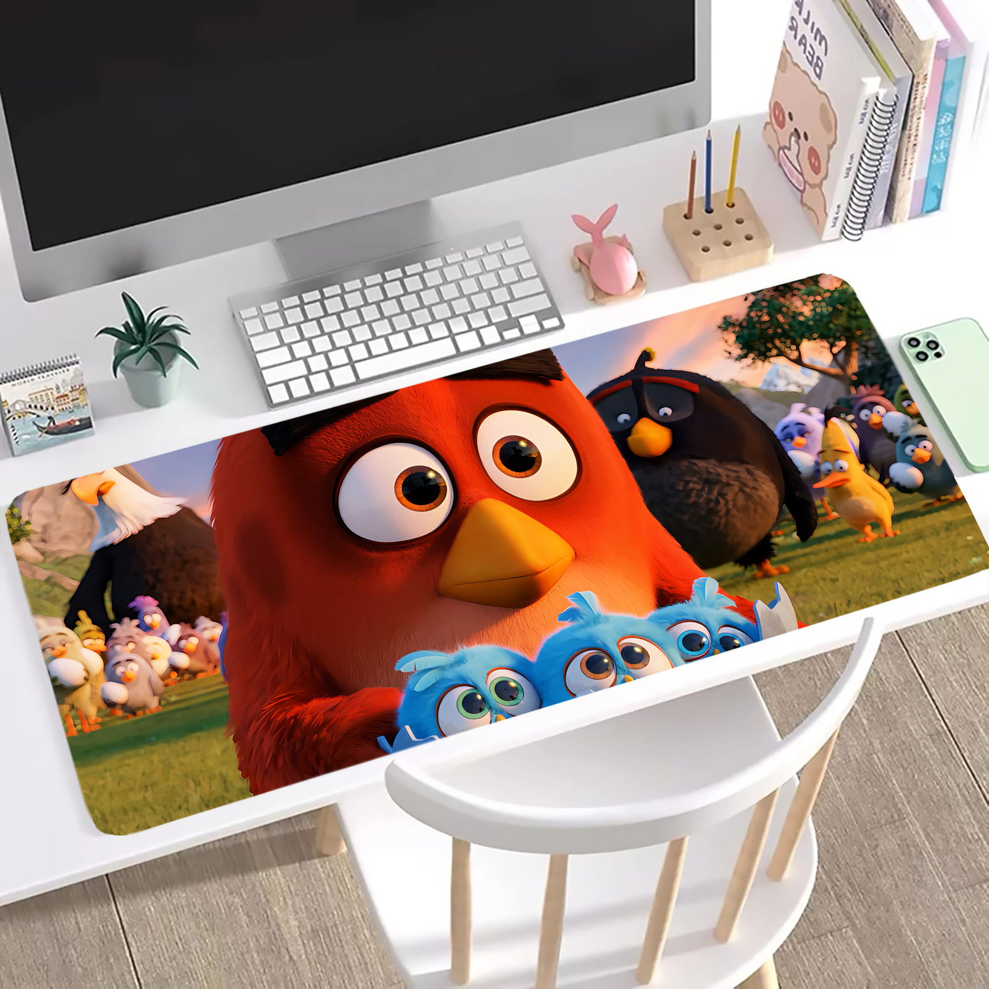 （画像用） Angry Birds アングリーバード ステッチ加工 大判デスクマット／滑り止めマウスパッド