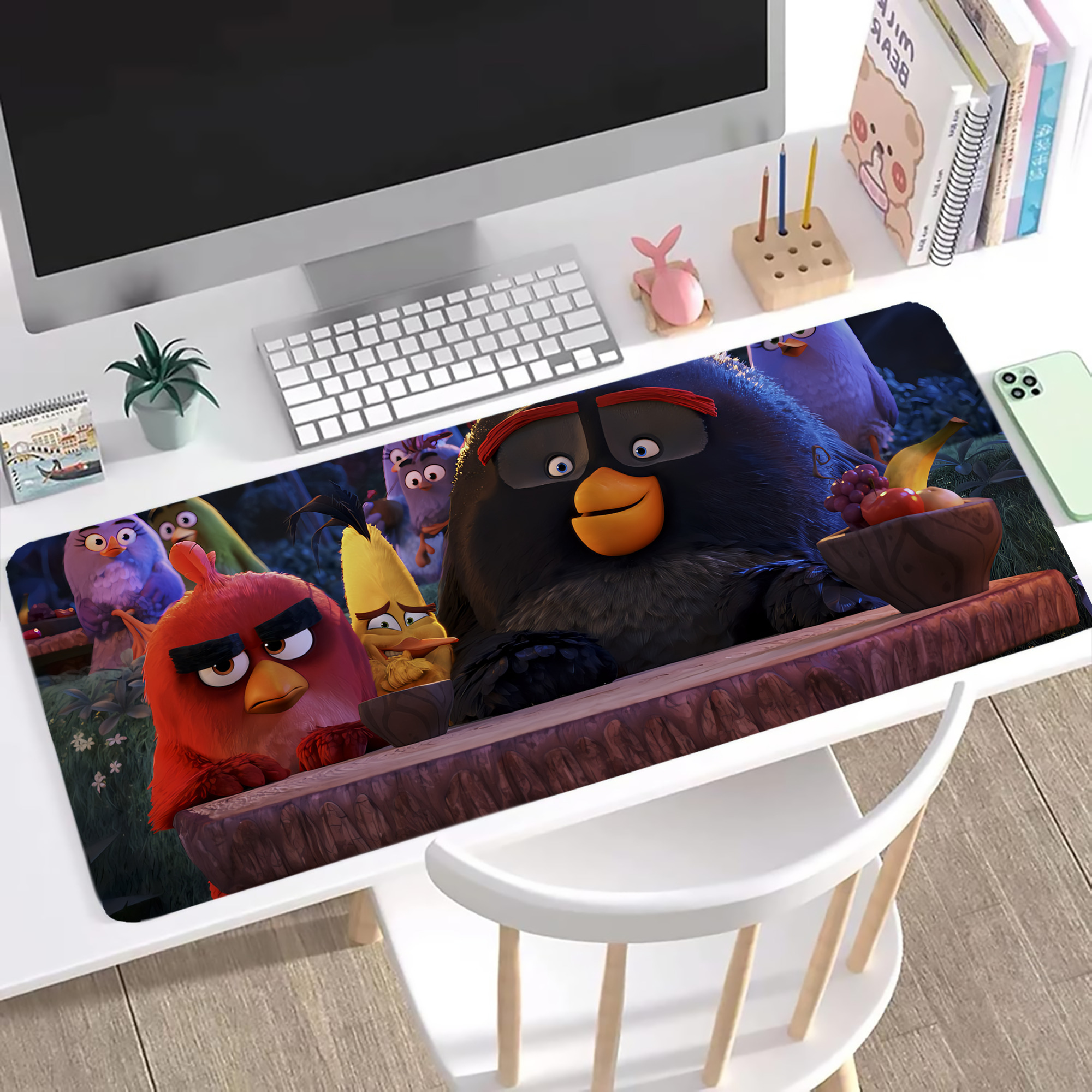 （画像用） Angry Birds アングリーバード ステッチ加工 大判デスクマット／滑り止めマウスパッド