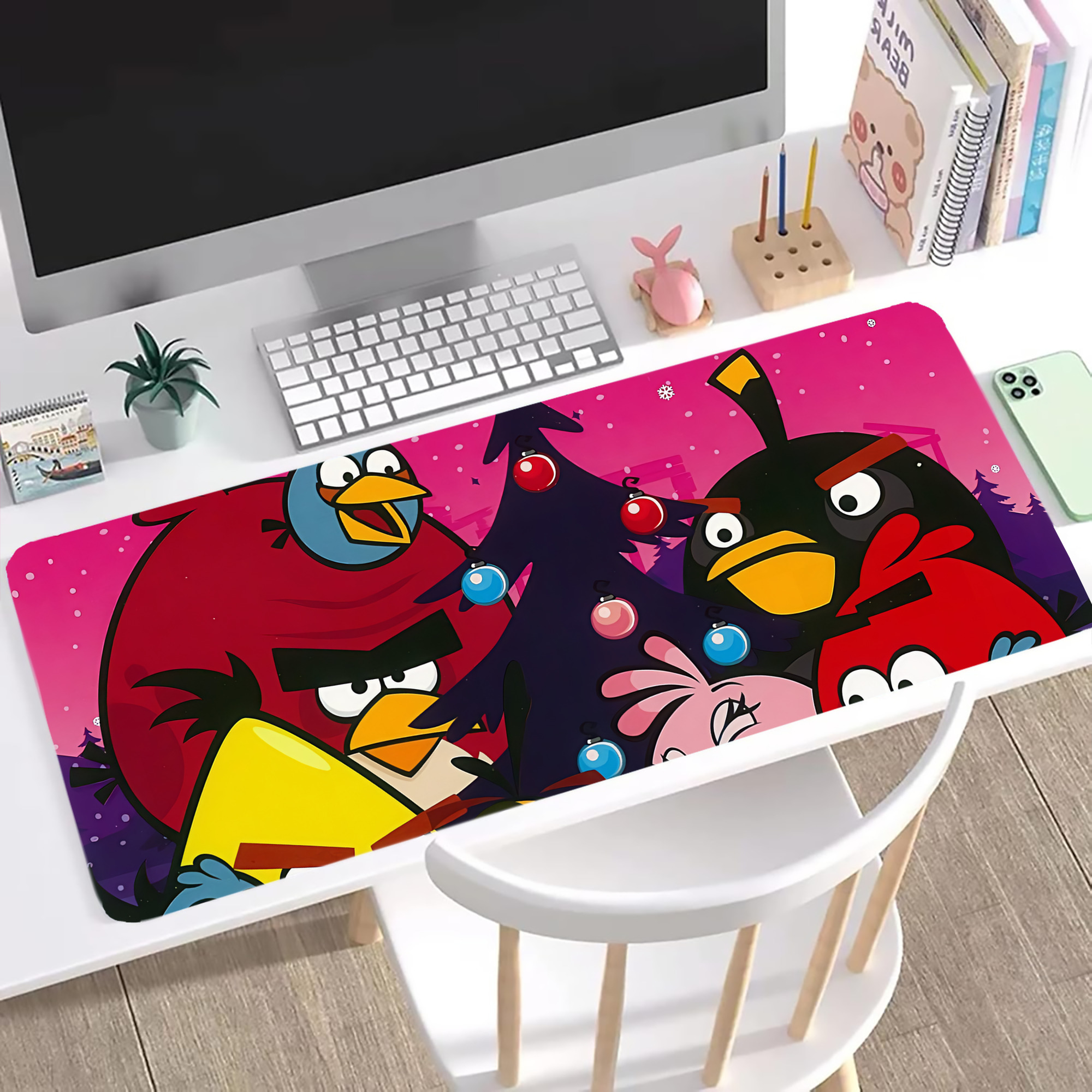 （画像用） Angry Birds アングリーバード ステッチ加工 大判デスクマット／滑り止めマウスパッド