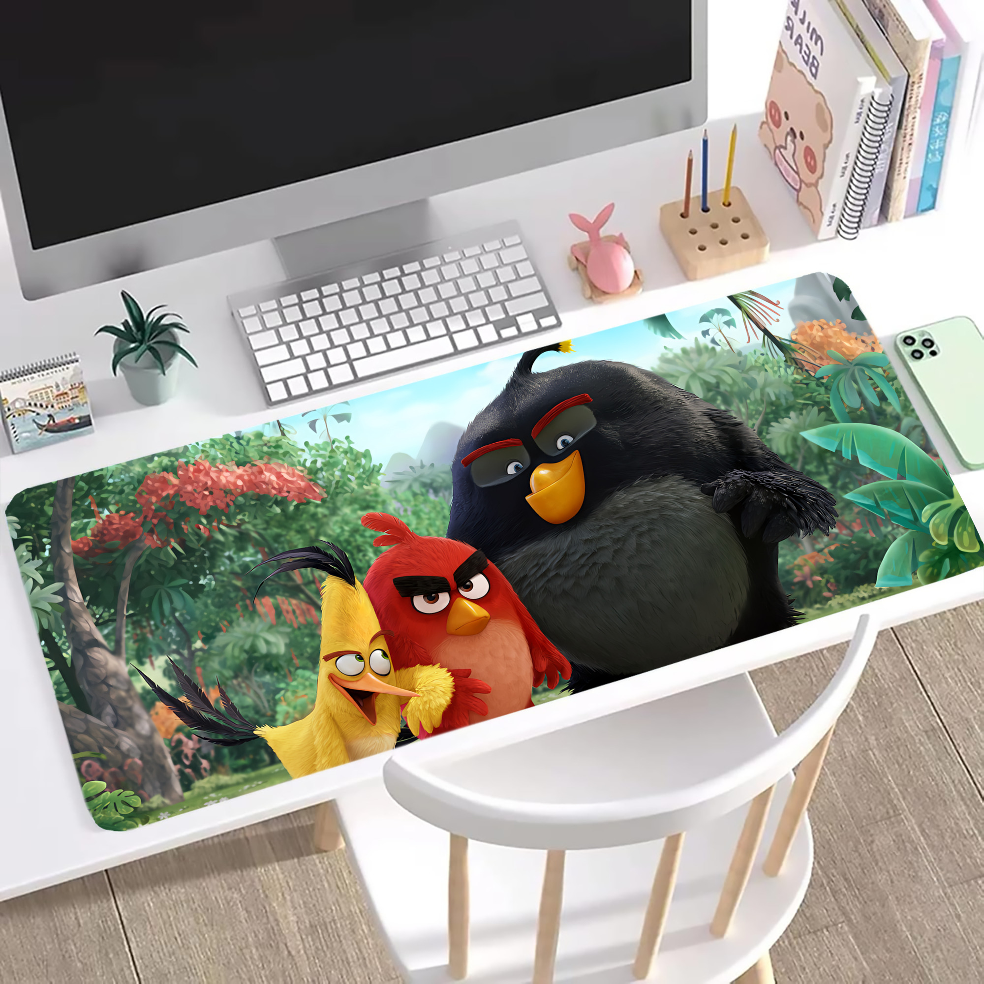 （画像用） Angry Birds アングリーバード ステッチ加工 大判デスクマット／滑り止めマウスパッド
