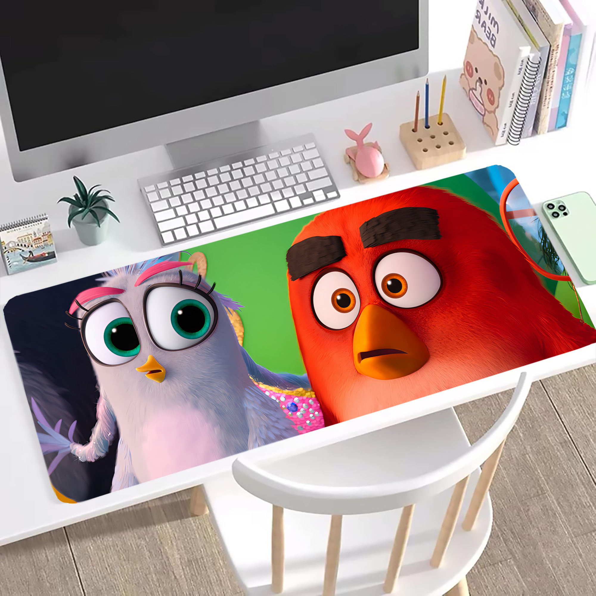 （画像用） Angry Birds アングリーバード ステッチ加工 大判デスクマット／滑り止めマウスパッド