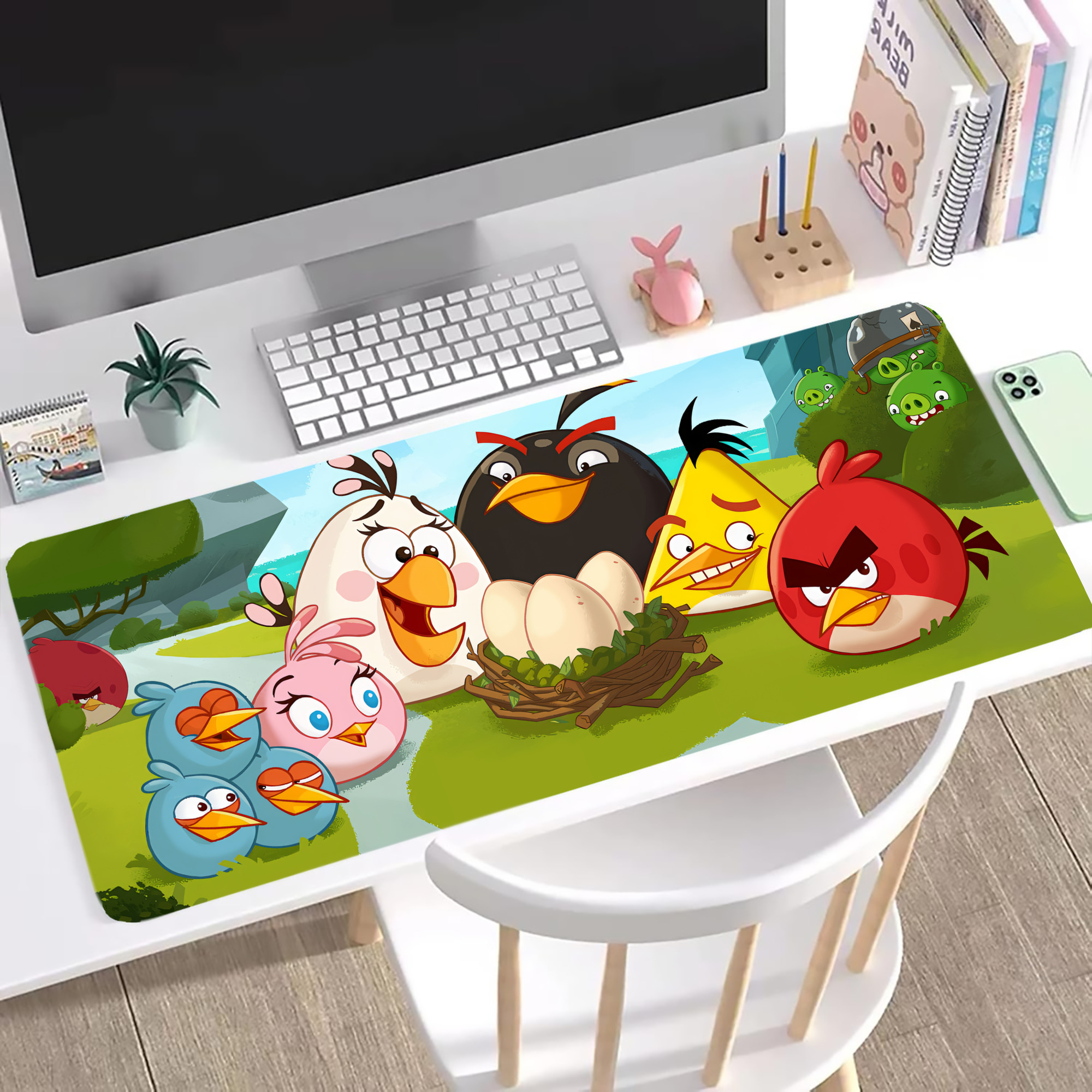 （画像用） Angry Birds アングリーバード ステッチ加工 大判デスクマット／滑り止めマウスパッド