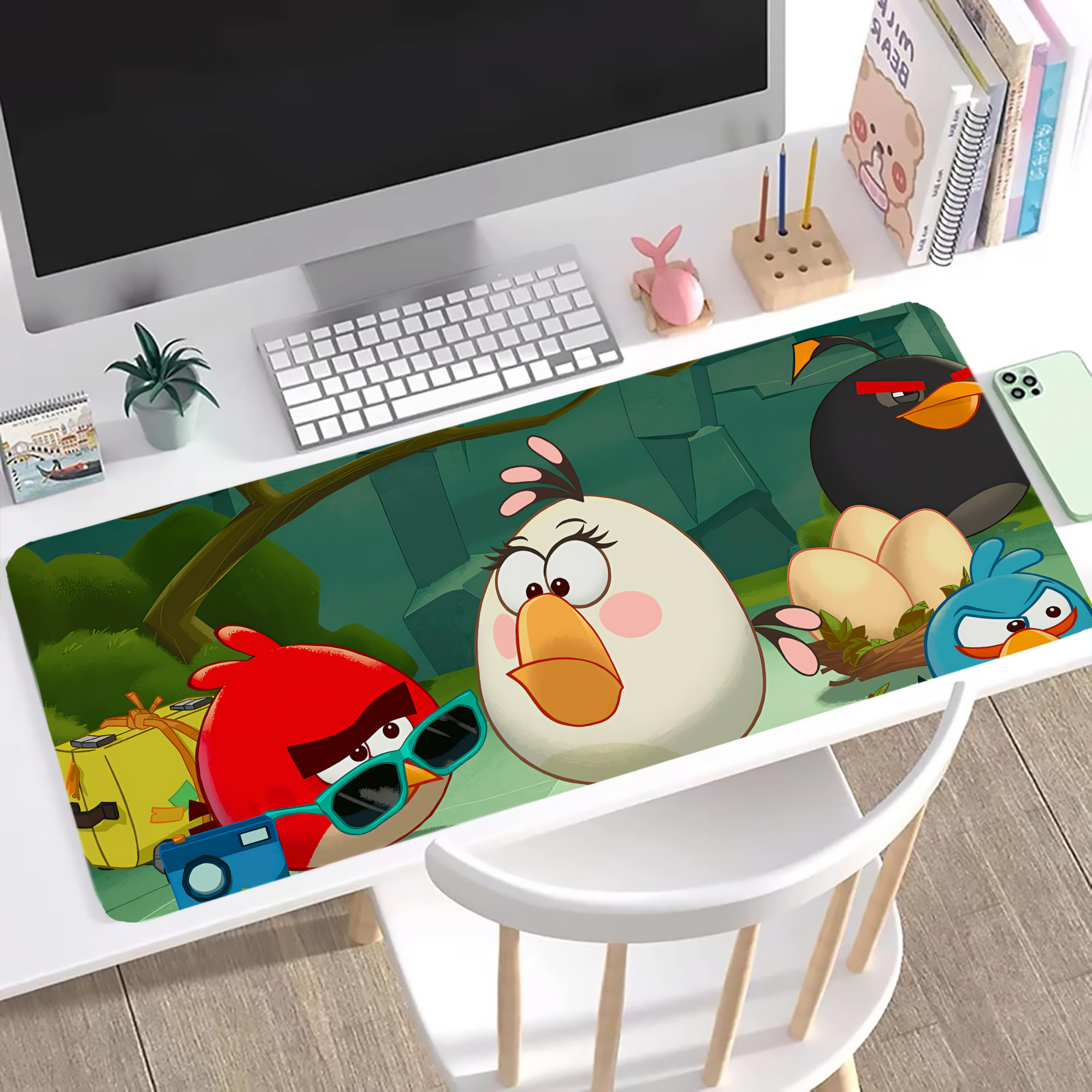 （画像用） Angry Birds アングリーバード ステッチ加工 大判デスクマット／滑り止めマウスパッド