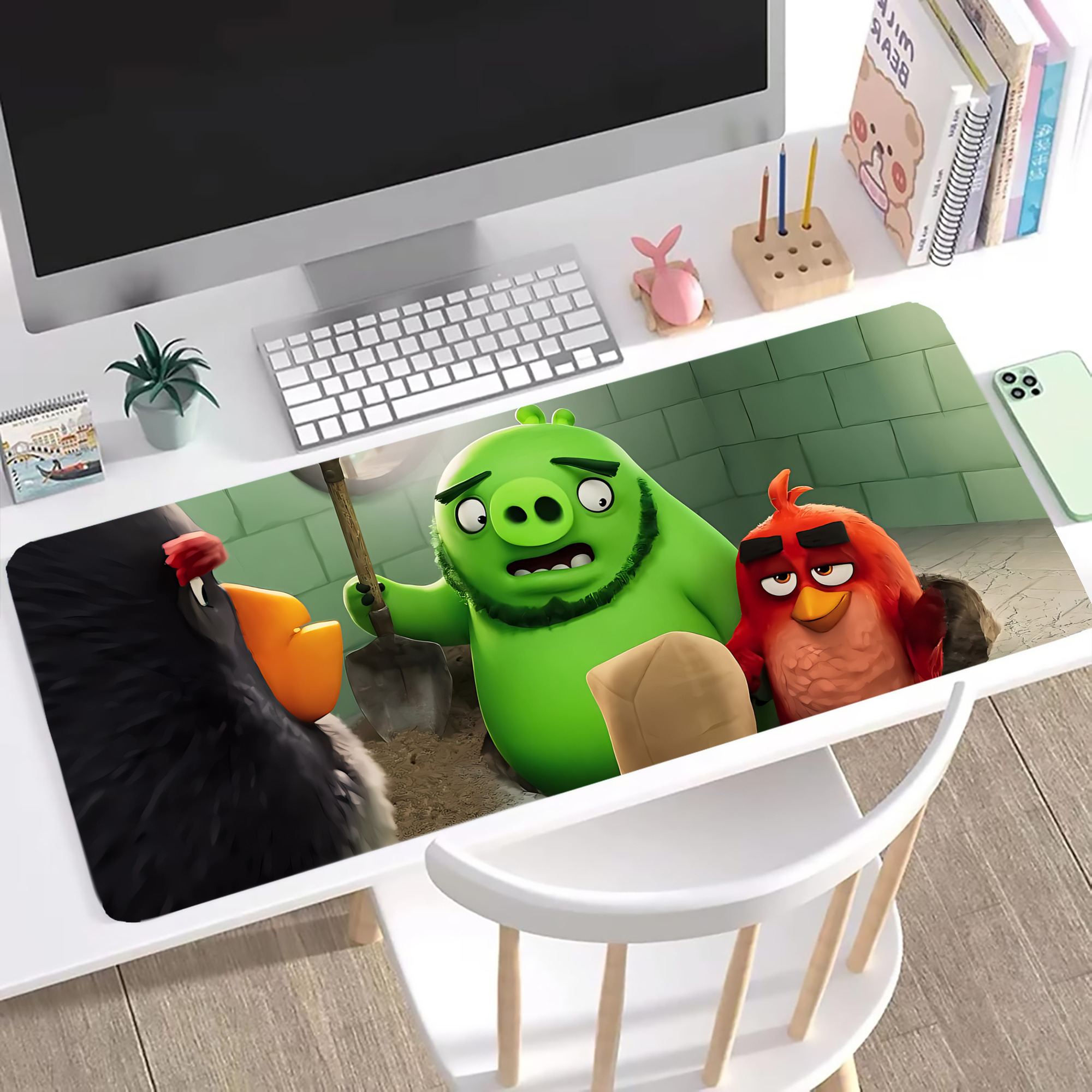 （画像用） Angry Birds アングリーバード ステッチ加工 大判デスクマット／滑り止めマウスパッド