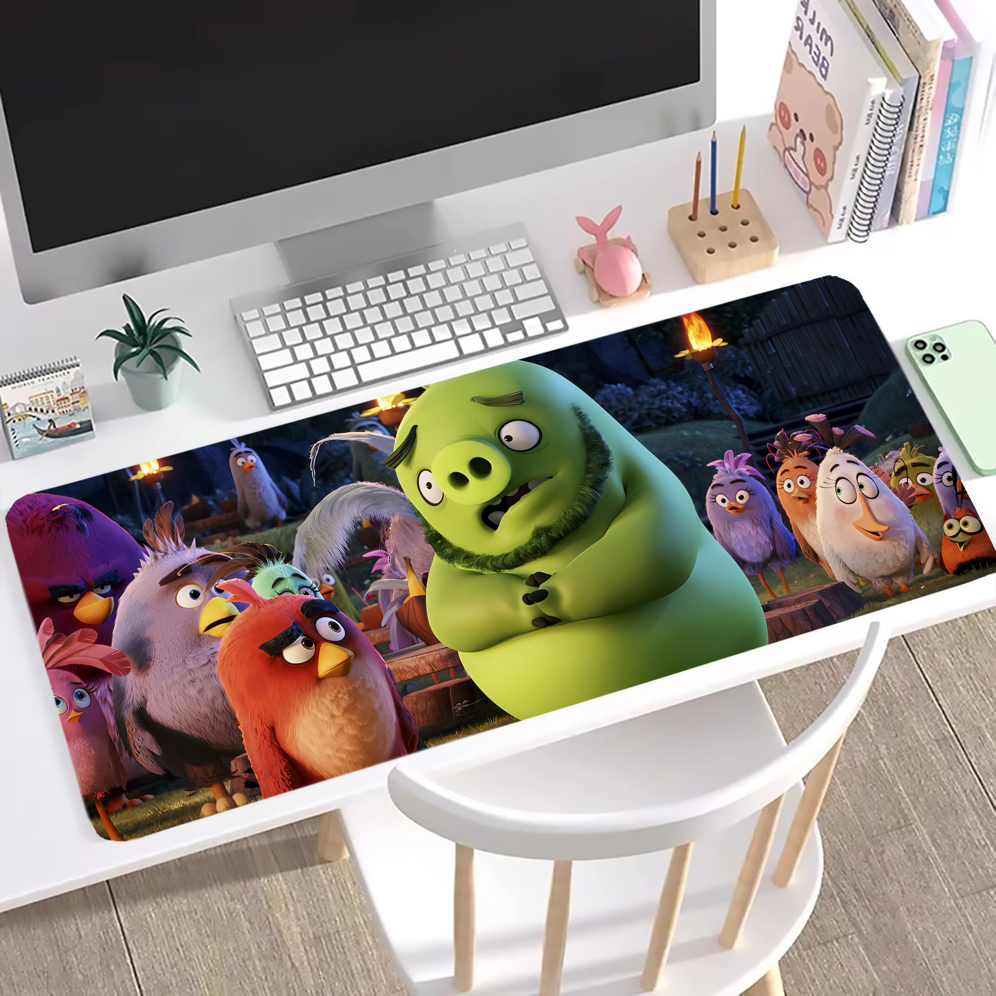 （画像用） Angry Birds アングリーバード ステッチ加工 大判デスクマット／滑り止めマウスパッド