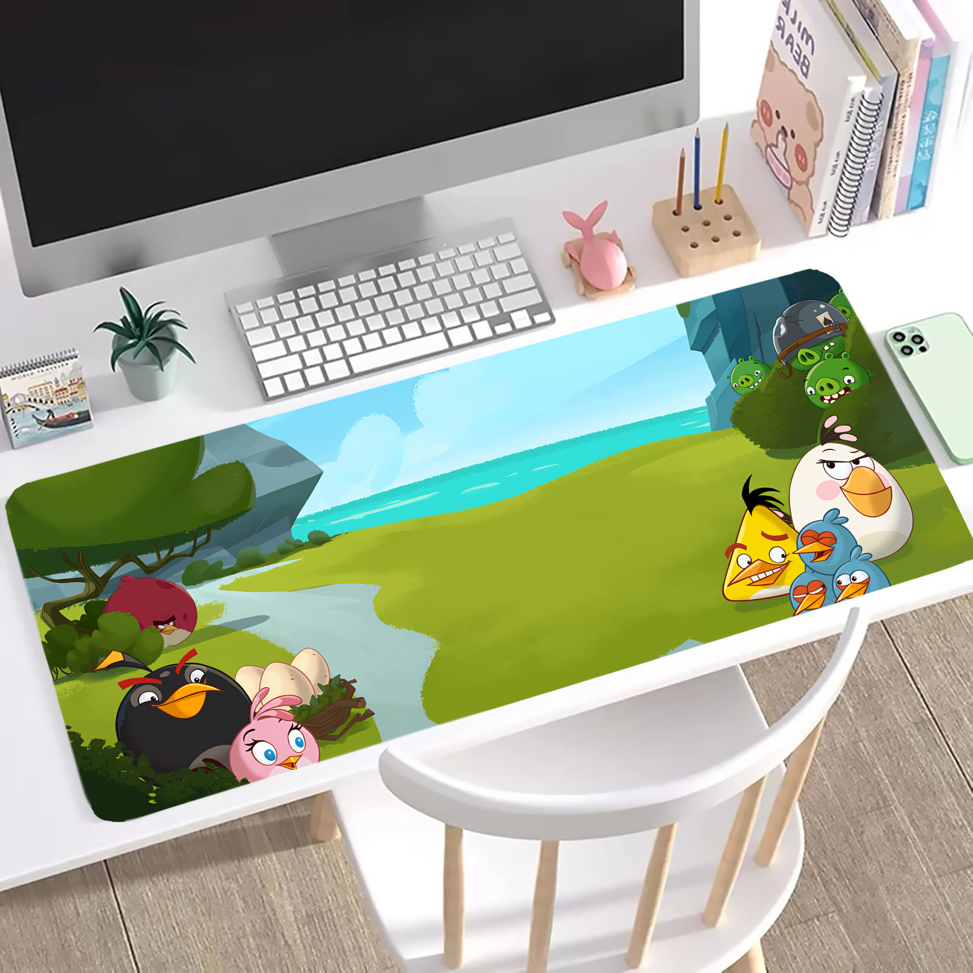 （画像用） Angry Birds アングリーバード ステッチ加工 大判デスクマット／滑り止めマウスパッド