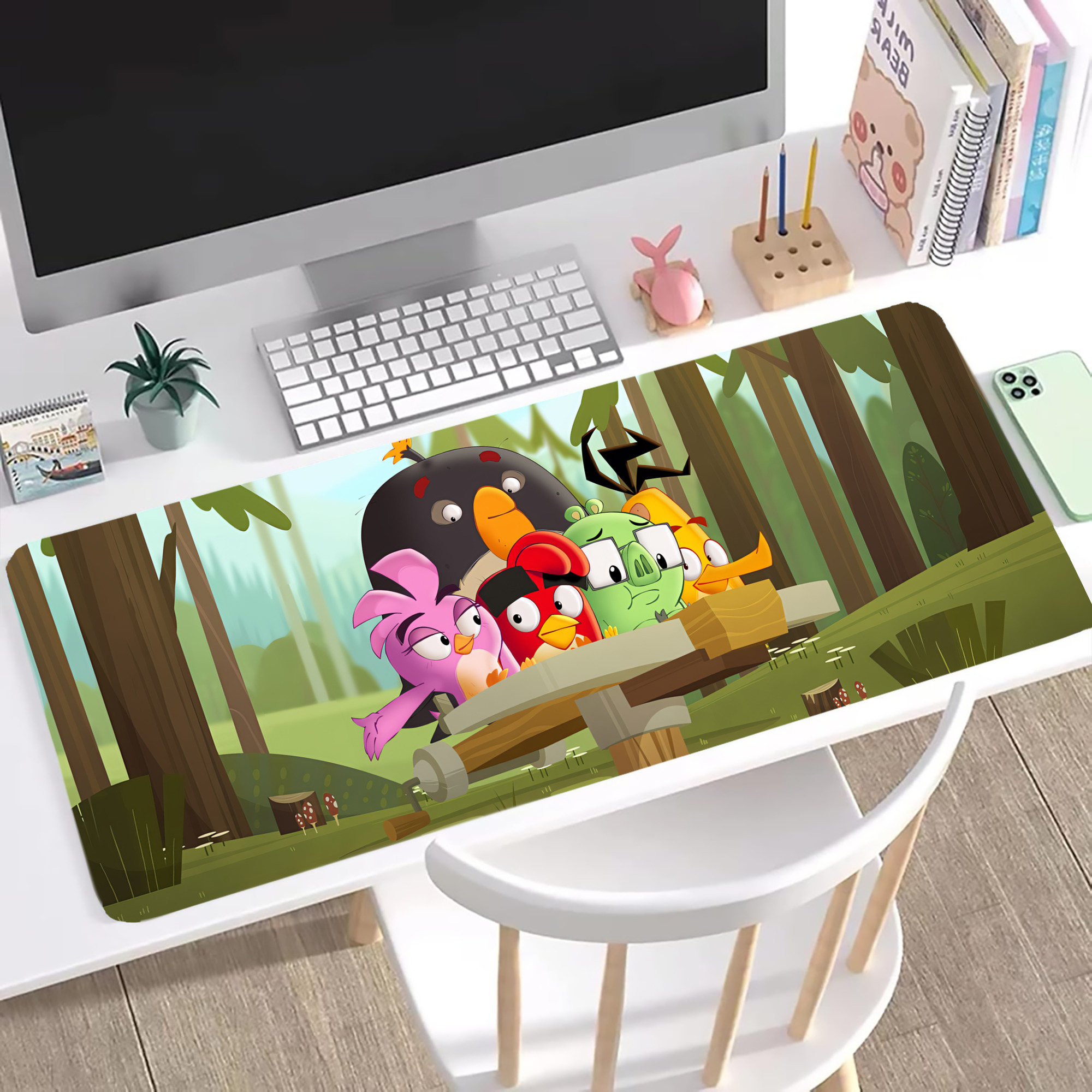 （画像用） Angry Birds アングリーバード ステッチ加工 大判デスクマット／滑り止めマウスパッド