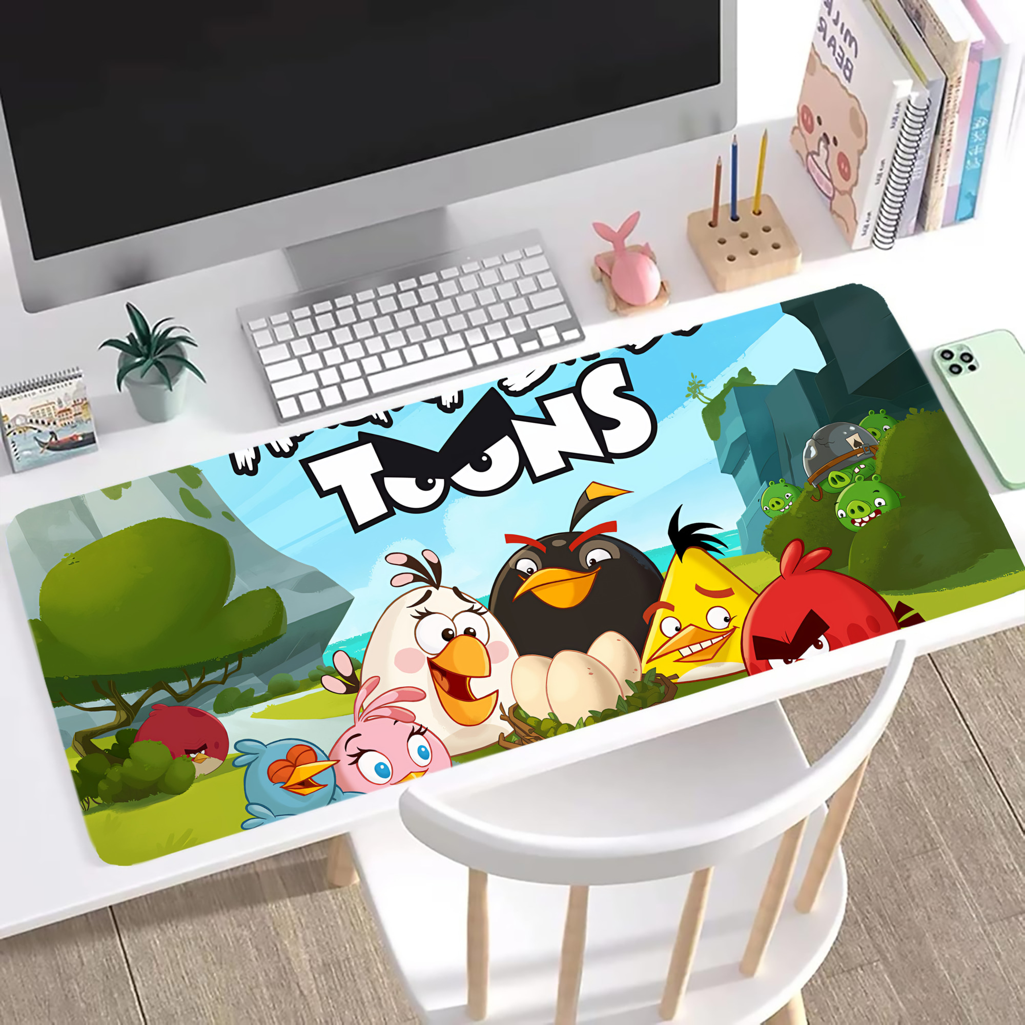 （画像用） Angry Birds アングリーバード ステッチ加工 大判デスクマット／滑り止めマウスパッド