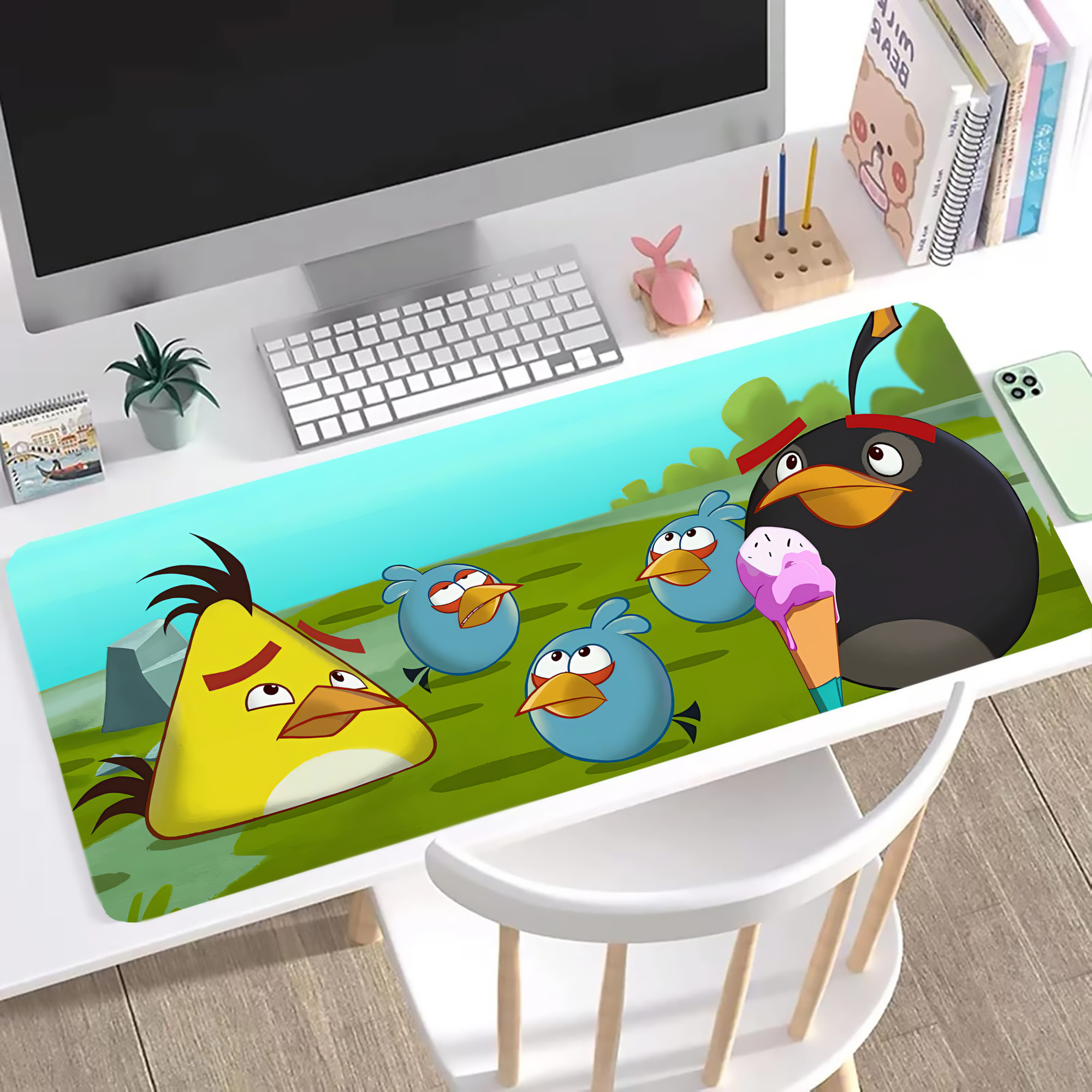 （画像用） Angry Birds アングリーバード ステッチ加工 大判デスクマット／滑り止めマウスパッド