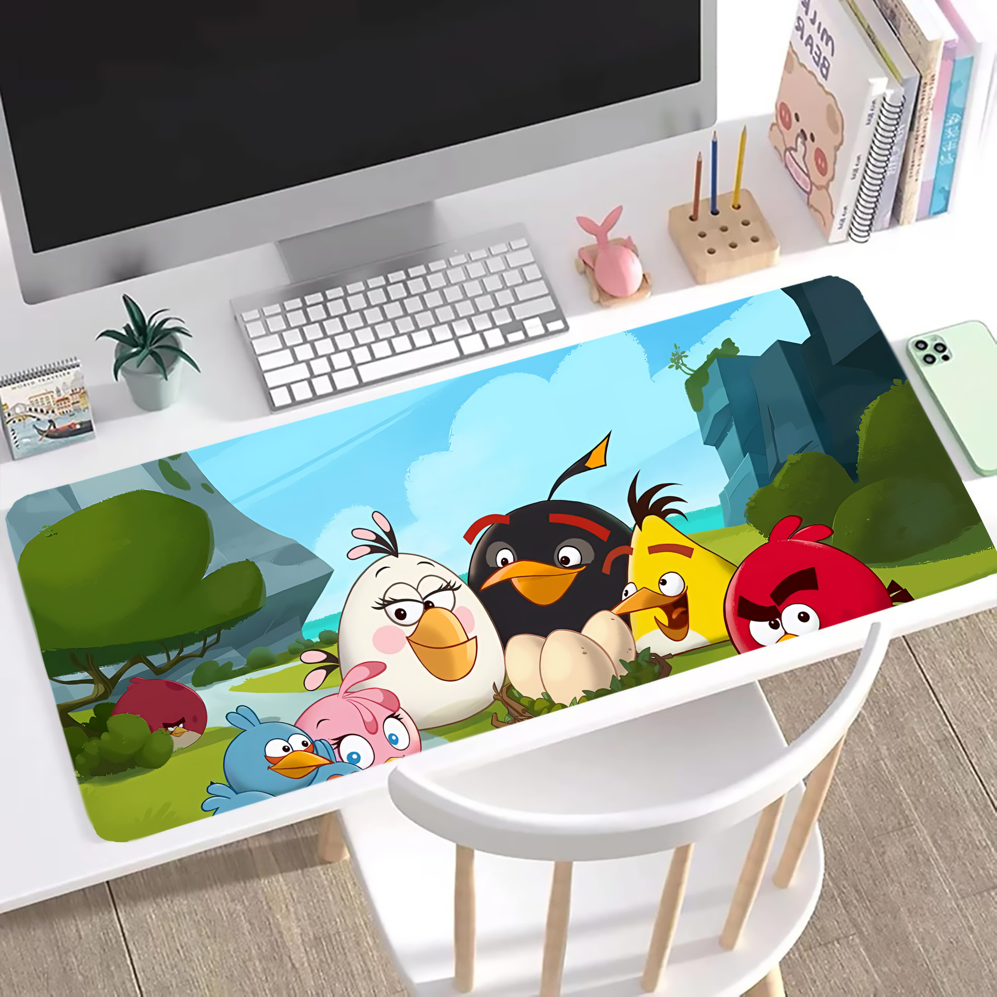 （画像用） Angry Birds アングリーバード ステッチ加工 大判デスクマット／滑り止めマウスパッド