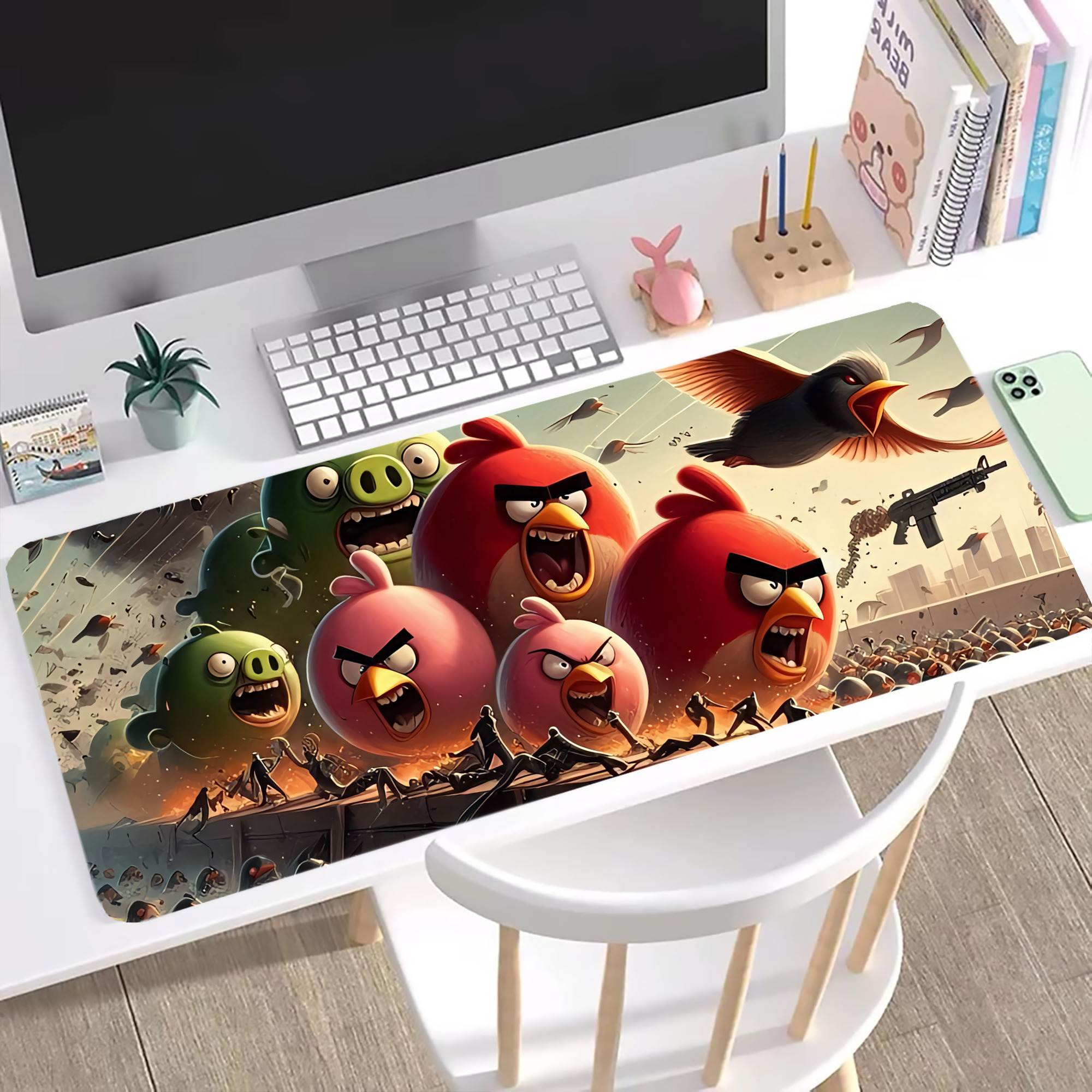 （画像用） Angry Birds アングリーバード ステッチ加工 大判デスクマット／滑り止めマウスパッド