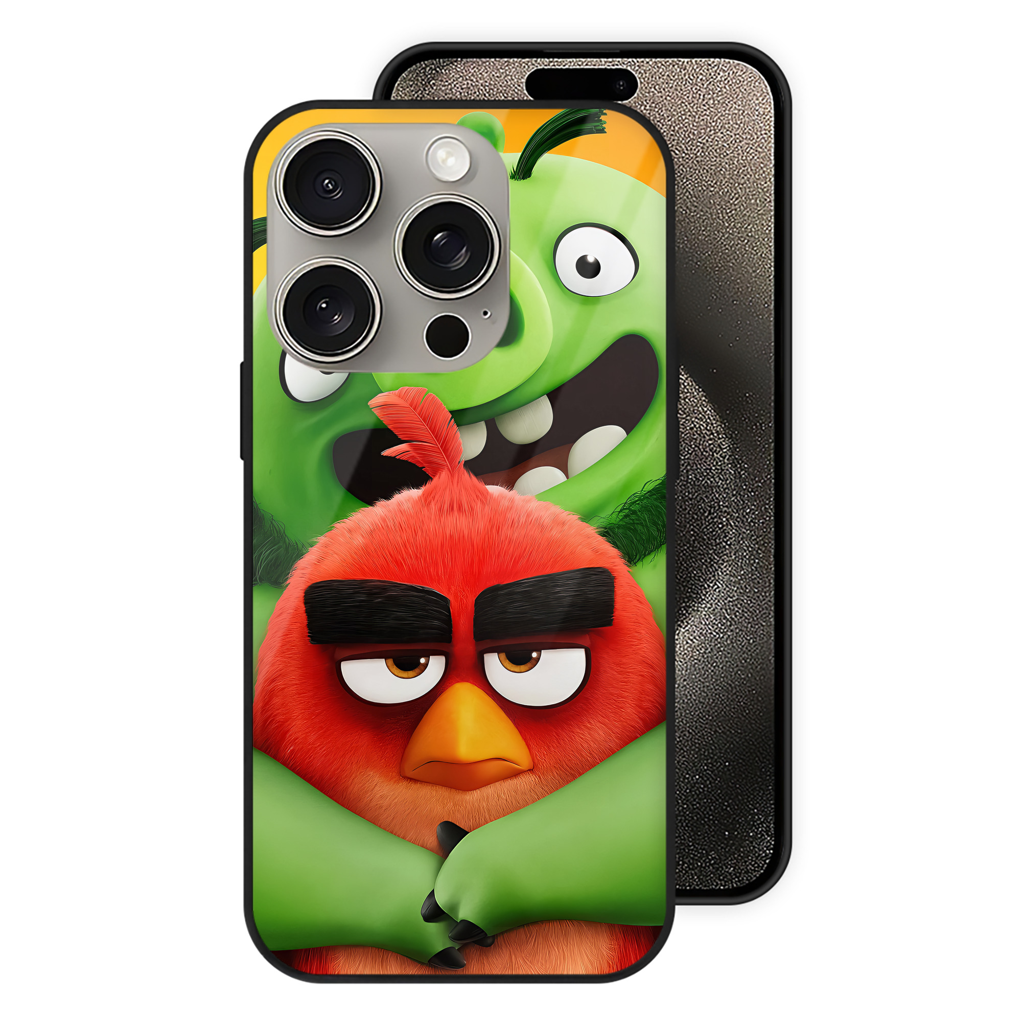 （画像用） Angry Birds アングリーバード 【iPhone15Pro対応】スマホケース 耐衝撃＆黄変防止 背面ガラス