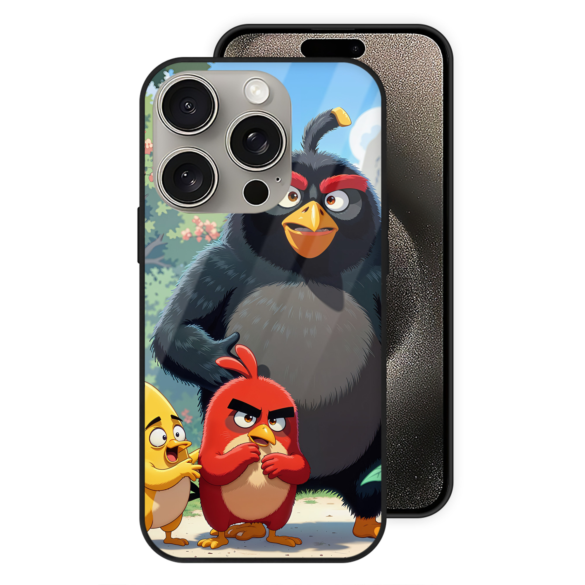 （画像用） Angry Birds アングリーバード 【iPhone15Pro対応】スマホケース 耐衝撃＆黄変防止 背面ガラス