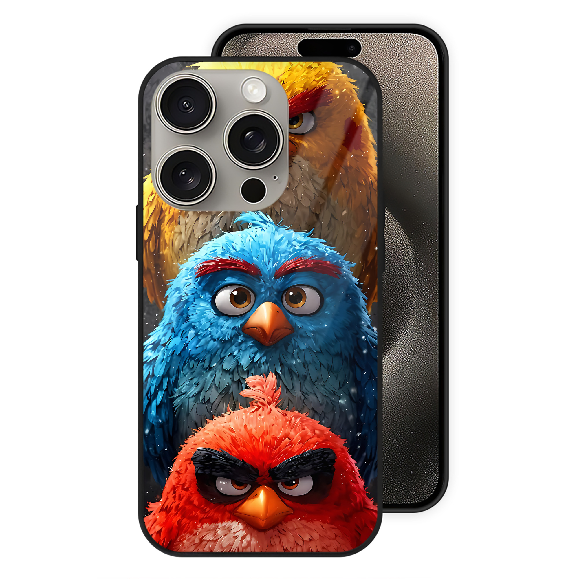 （画像用） Angry Birds アングリーバード 【iPhone15Pro対応】スマホケース 耐衝撃＆黄変防止 背面ガラス