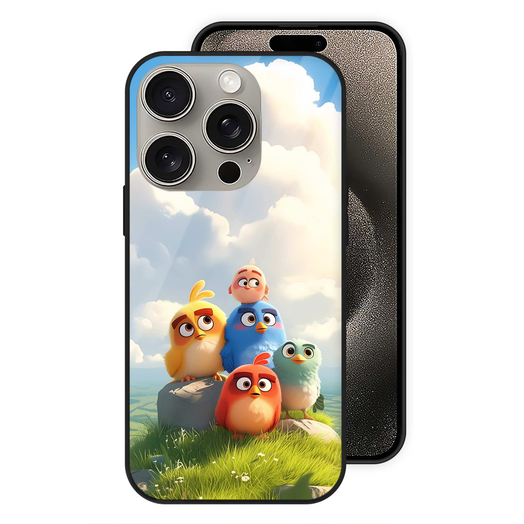 （画像用） Angry Birds アングリーバード 【iPhone15Pro対応】スマホケース 耐衝撃＆黄変防止 背面ガラス