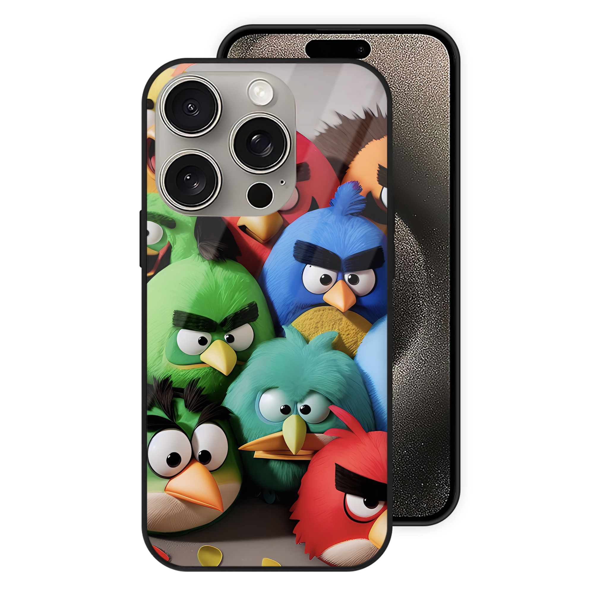 （画像用） Angry Birds アングリーバード 【iPhone15Pro対応】スマホケース 耐衝撃＆黄変防止 背面ガラス